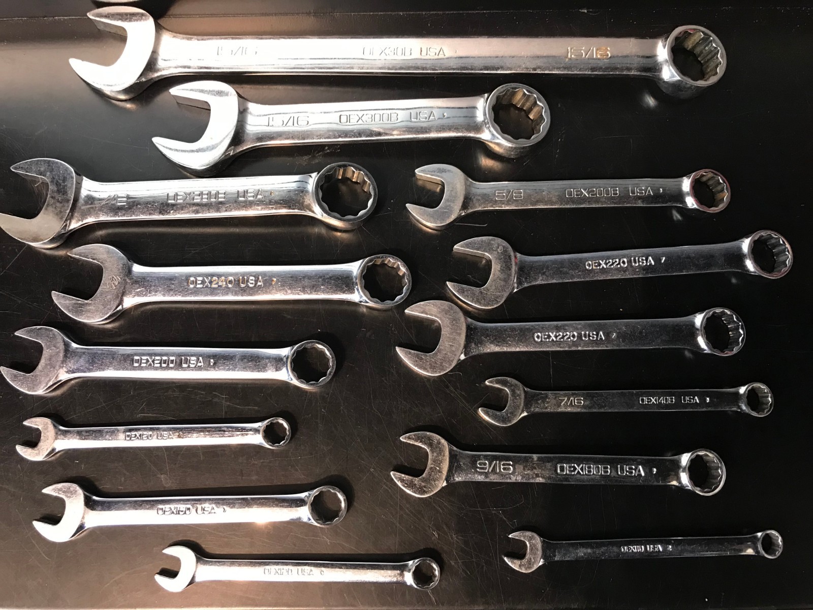 Lot of 14 Snap On USA 12 Point SAE Flank Drive Chrome Combination Wrench