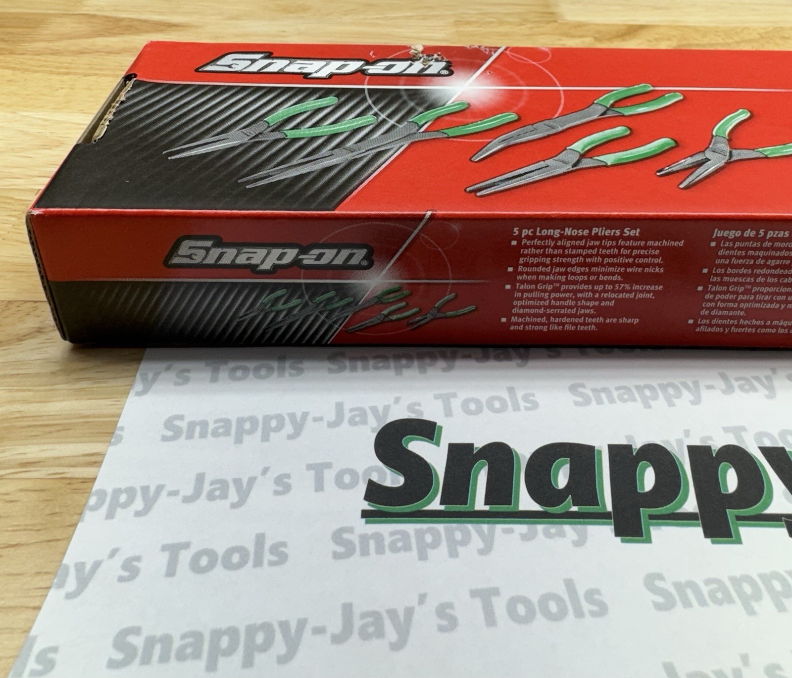 Snap-on Tools USA NEW 5pc GREEN Talon Grip Needle Nose Plier Set LONGNOSE5G