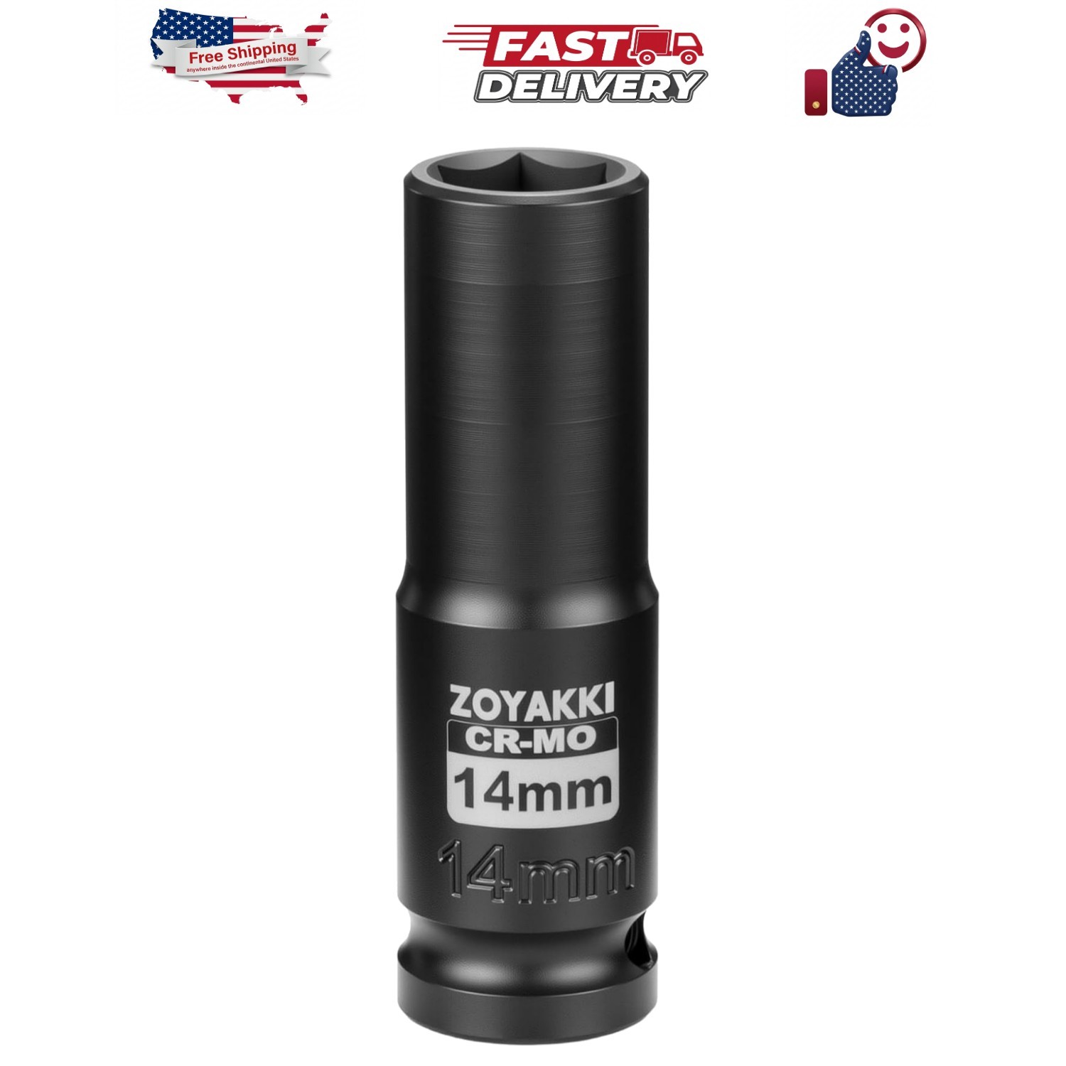 1/2″ Drive x 14 mm Deep 6 PT Impact Socket, CR-MO,1/2-inch Drive 6 Point Axle…