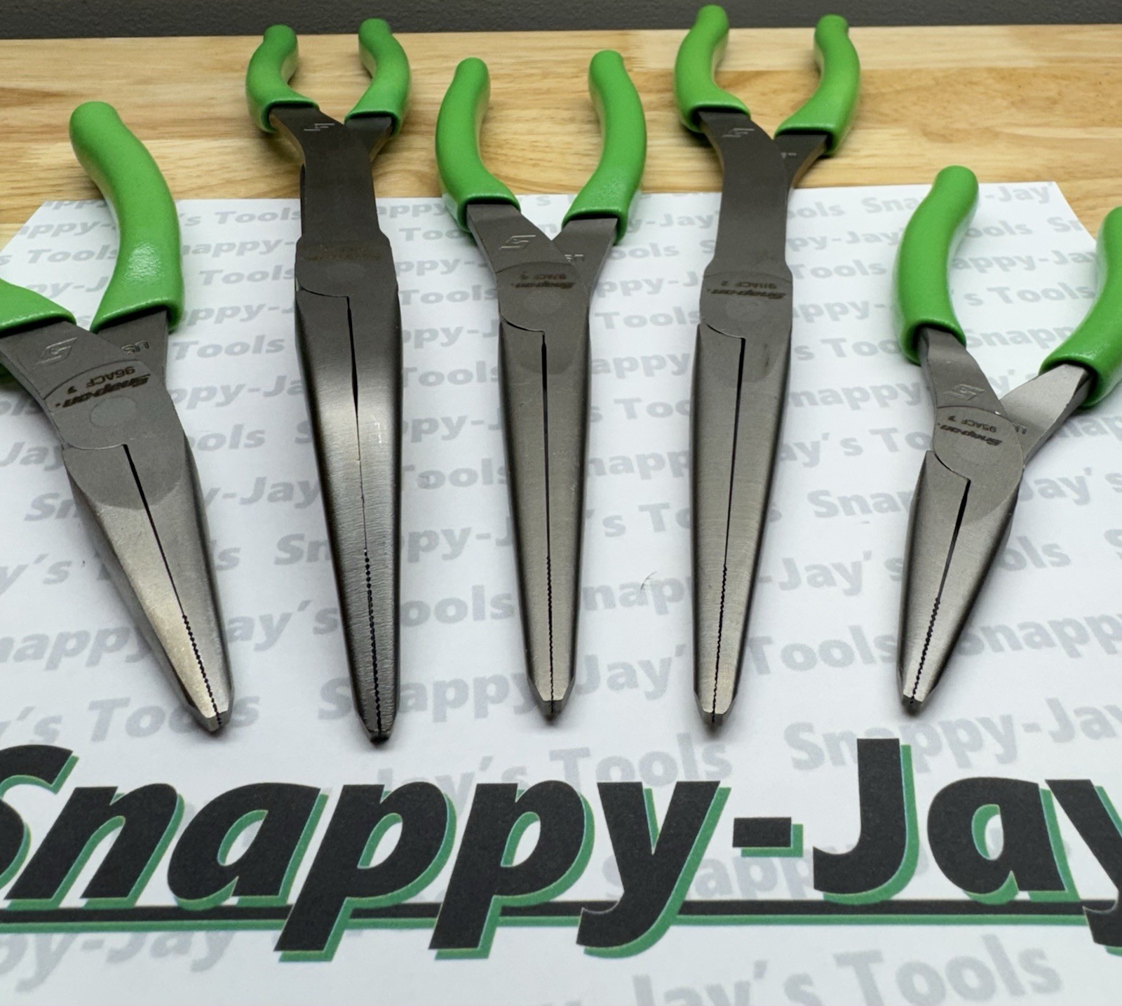 Snap-on Tools USA NEW 5pc GREEN Talon Grip Needle Nose Plier Set LONGNOSE5G