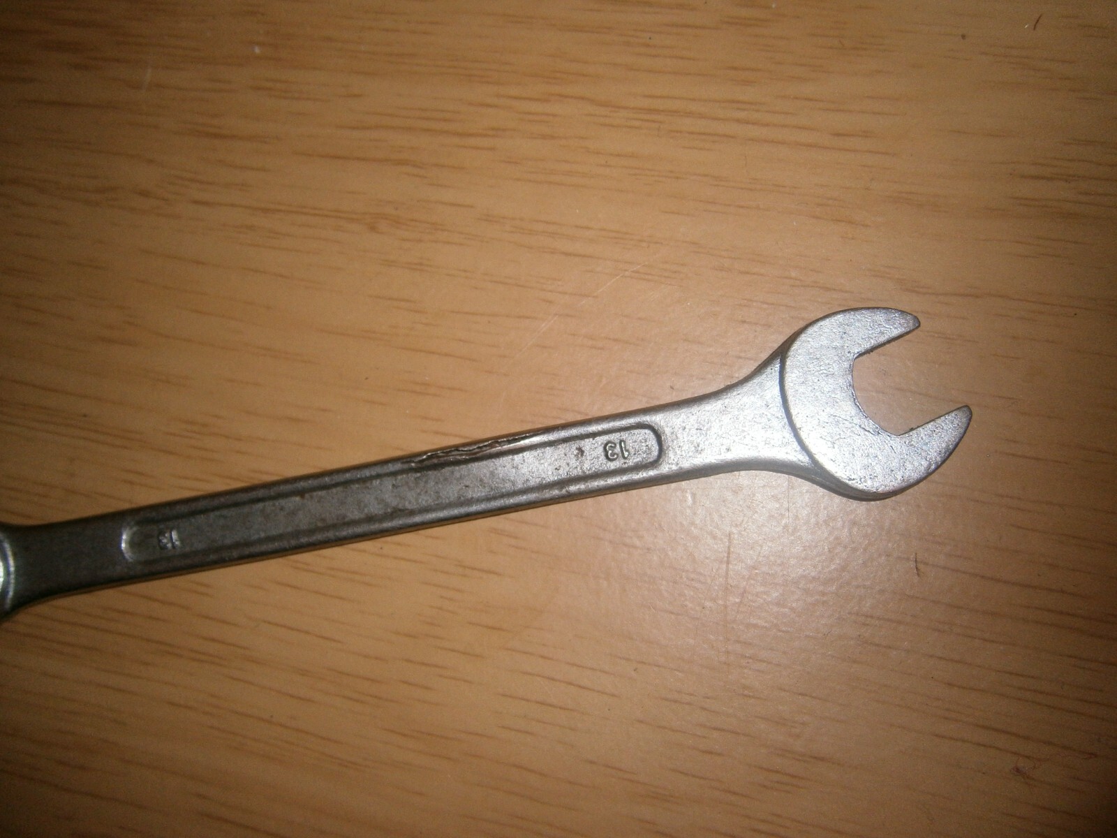 Vintage silver tone spanner. 13mm both ends (E6a)