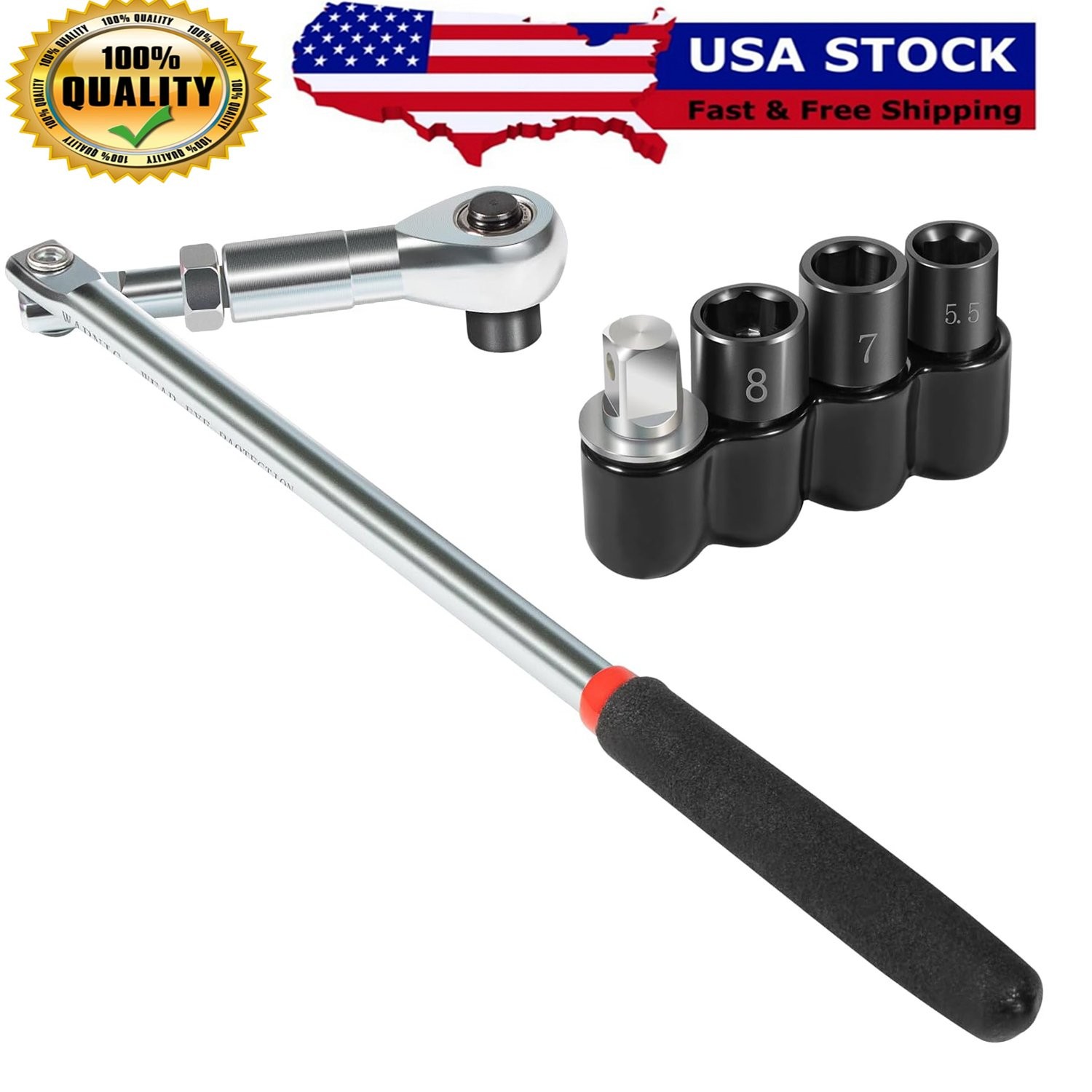 64180 Actuator Motor Wrench Tool Set 5.5mm 7mm 8mm Socket w/1/4″ Drive Adapter