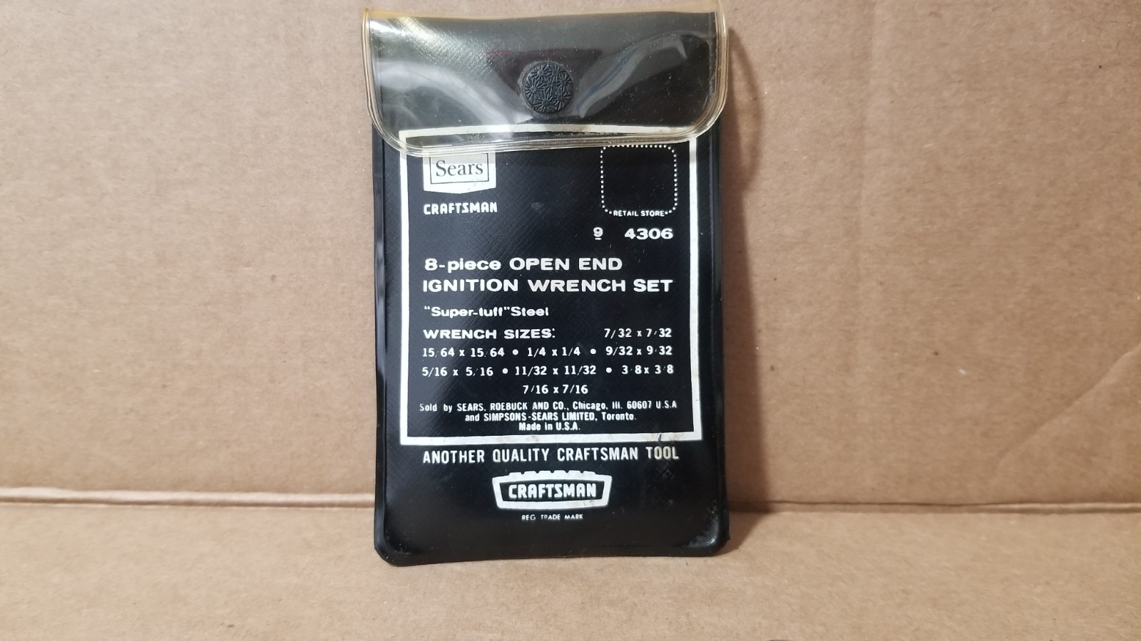 VTG Sears Craftsman 9_4306 Super-tuff Steel 8-Piece Open End Ignition Wrench Set