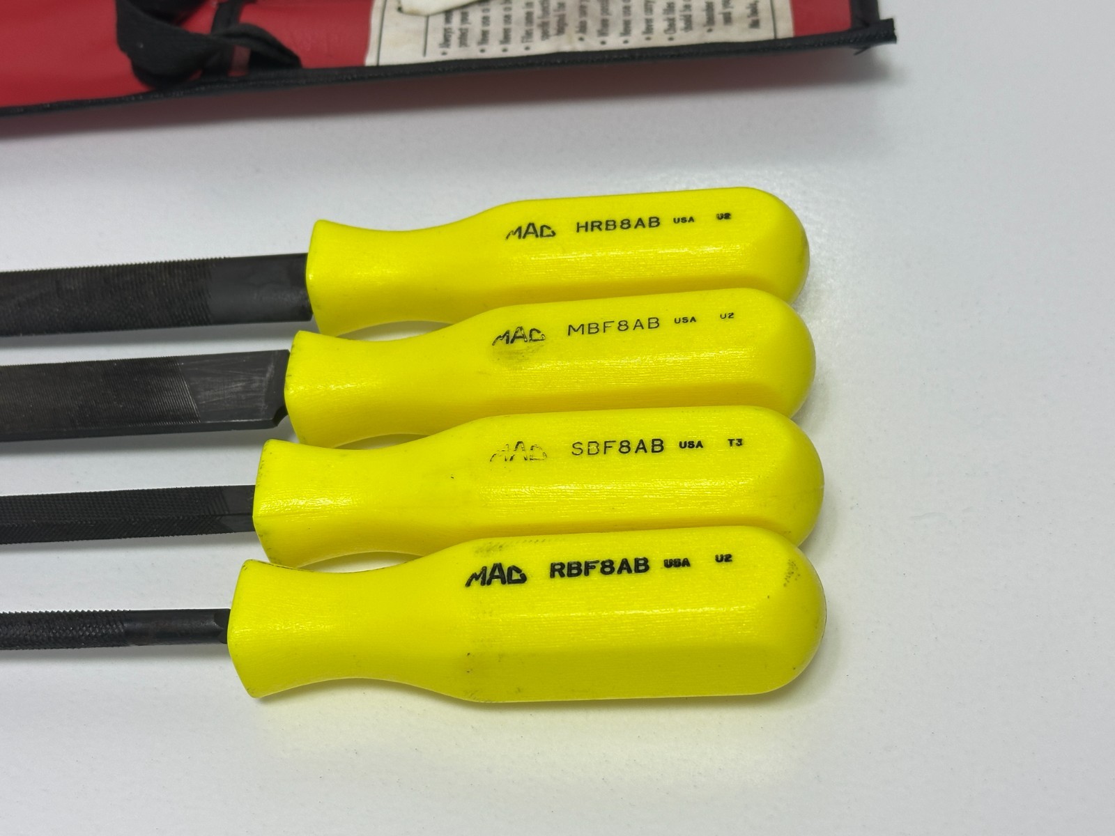 🇺🇸 MAC Tools USA 4pc File Set, 12” Long, Hi-Viz Hard Handle, SCBF4AK, Kit Bag