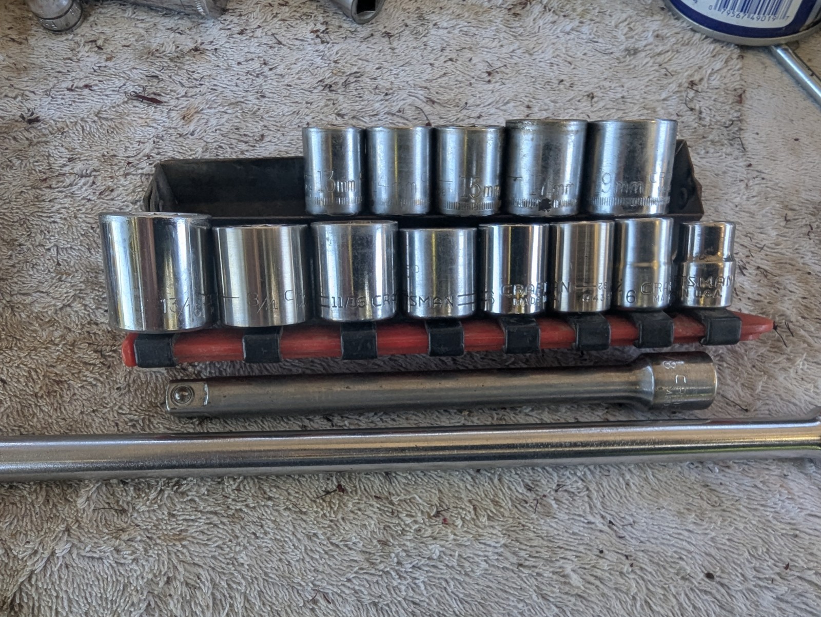3/8″ Dr Craftsman Shallow Sockets & 2 Extensions SAE Metric 13-19mm & 3/8-13/16″