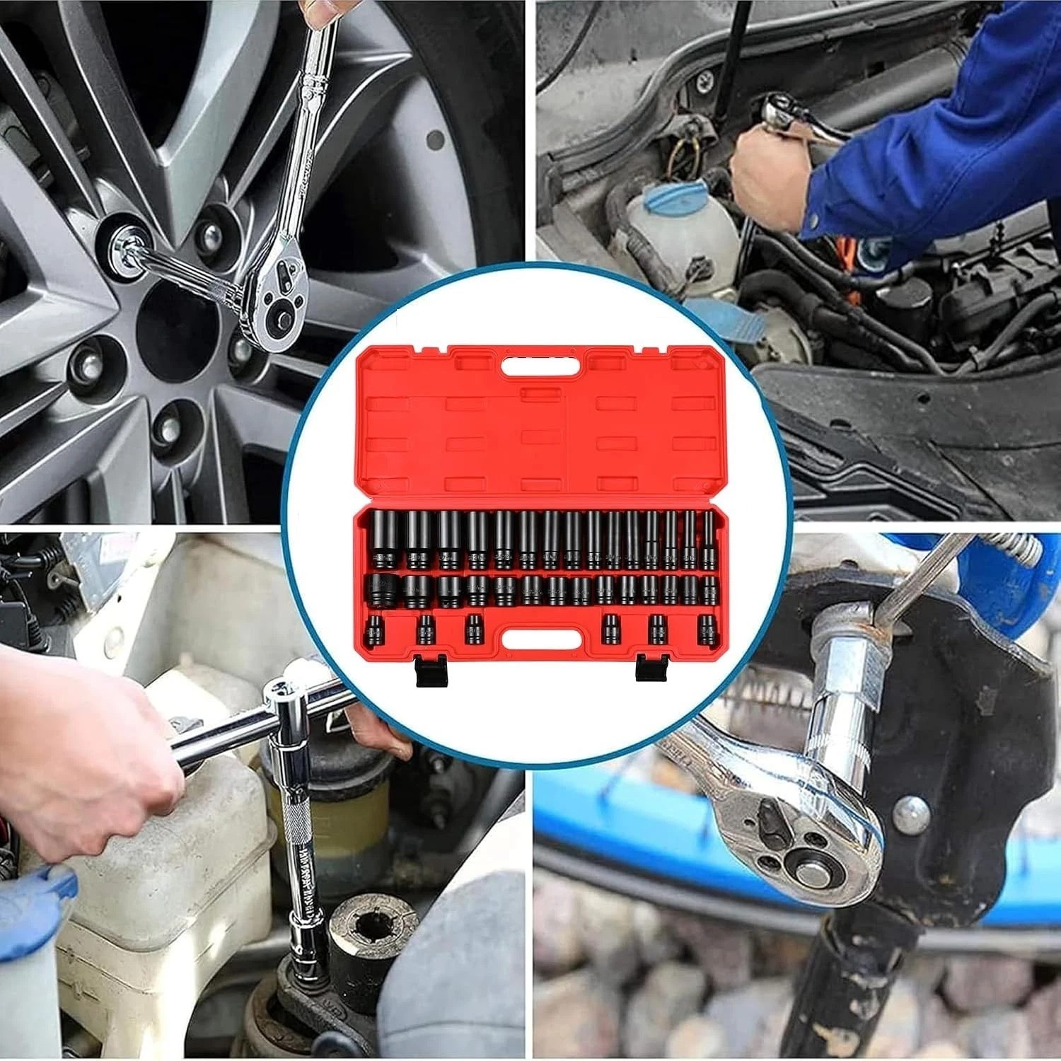 35-Piece Professional Impact Socket Kit with Durable Storage Case & Metal Rod