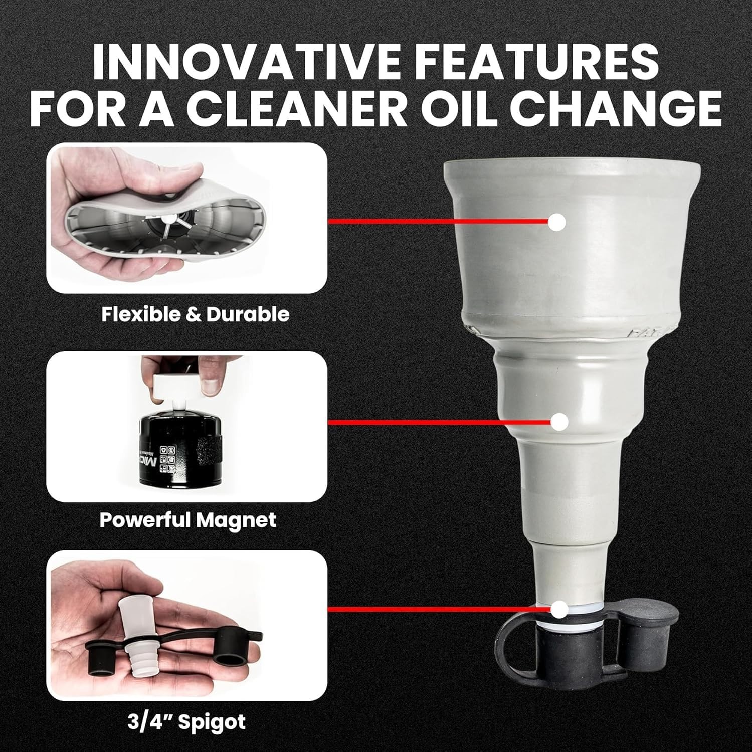 Oil Change Funnel & Magnet Tool Fits Up To 2.75 Inch Oil Filters