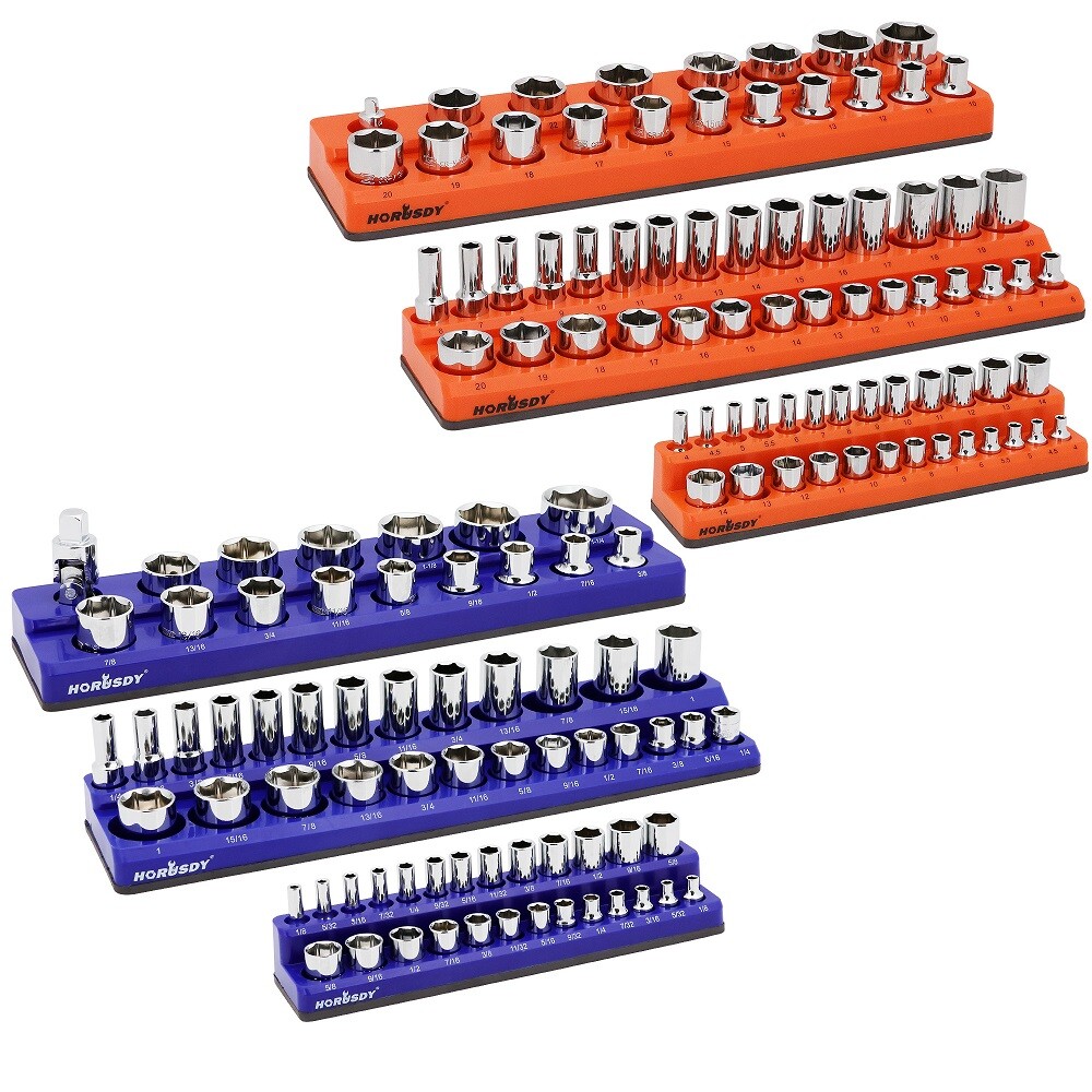 Magnetic Socket Organizer Holder 6-PACK Set 1/4» 3/8» 1/2» Metric SAE 143pcs