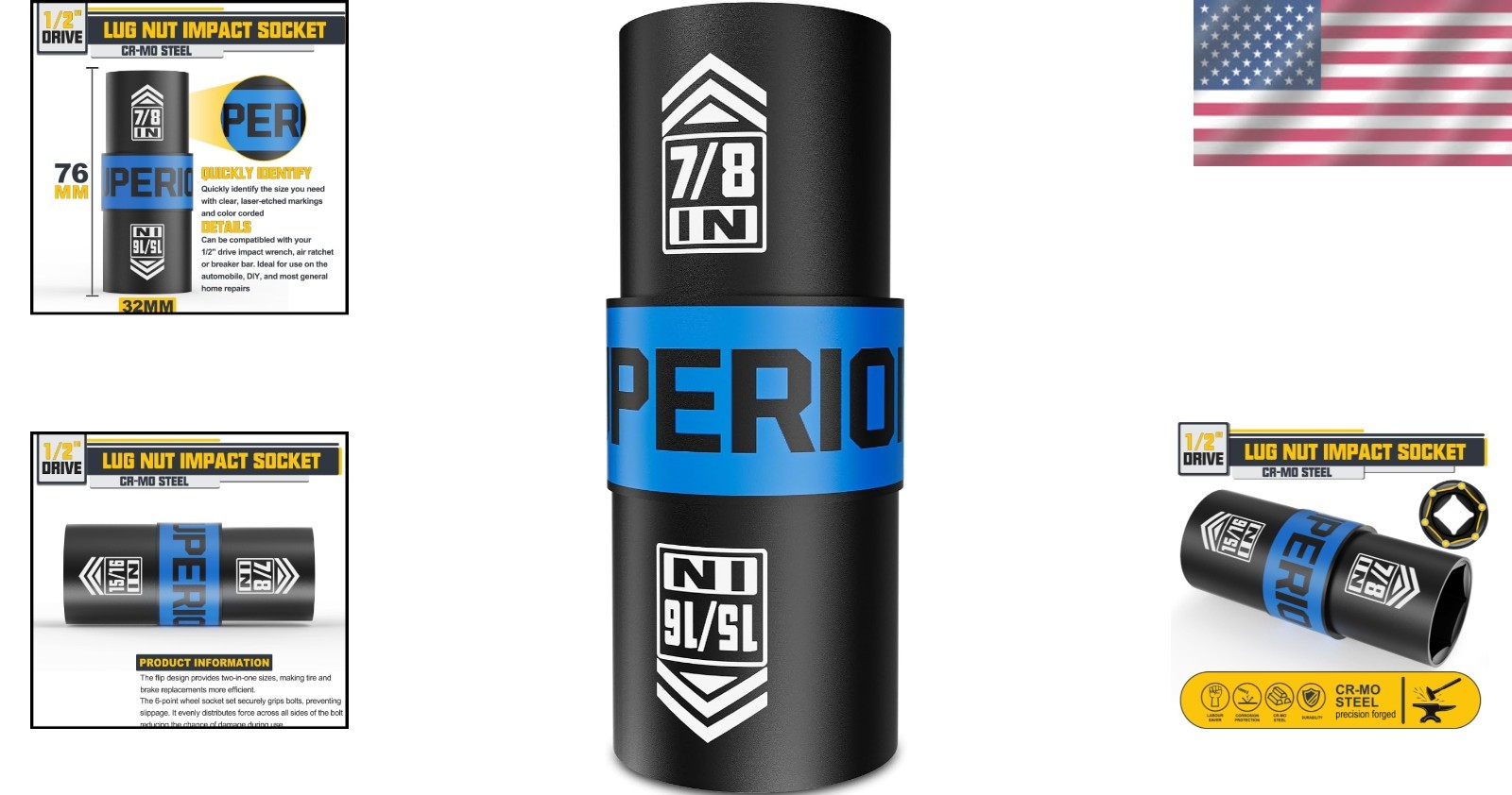 Effortless Lug Nut Removal – 1/2″ Drive Dual-Sided Impact Socket, Cr-V Steel
