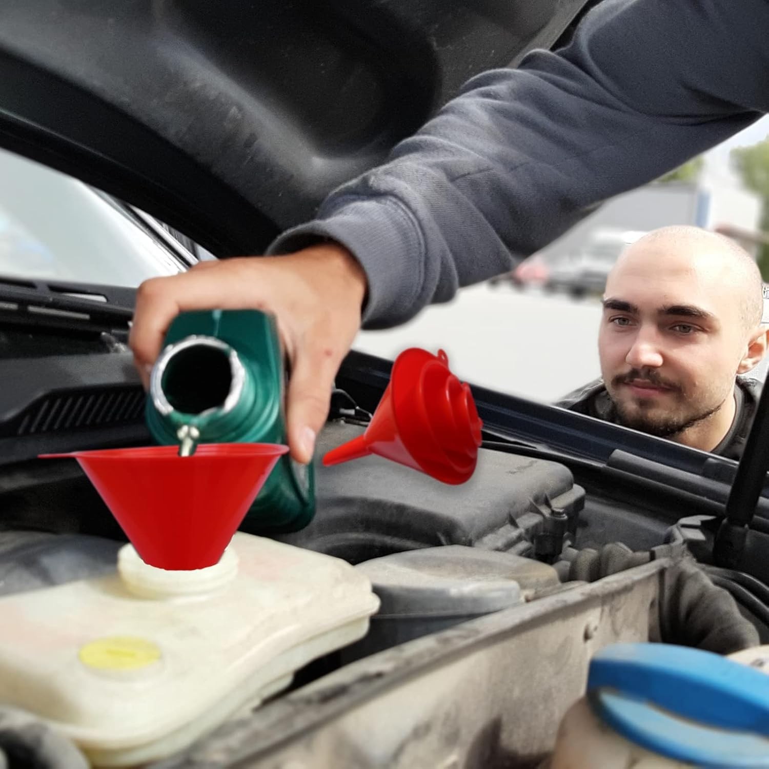 5PC Automotive Oil Funnel Set Flexible Fuel Transfer Funnel With Hose Gas Tool