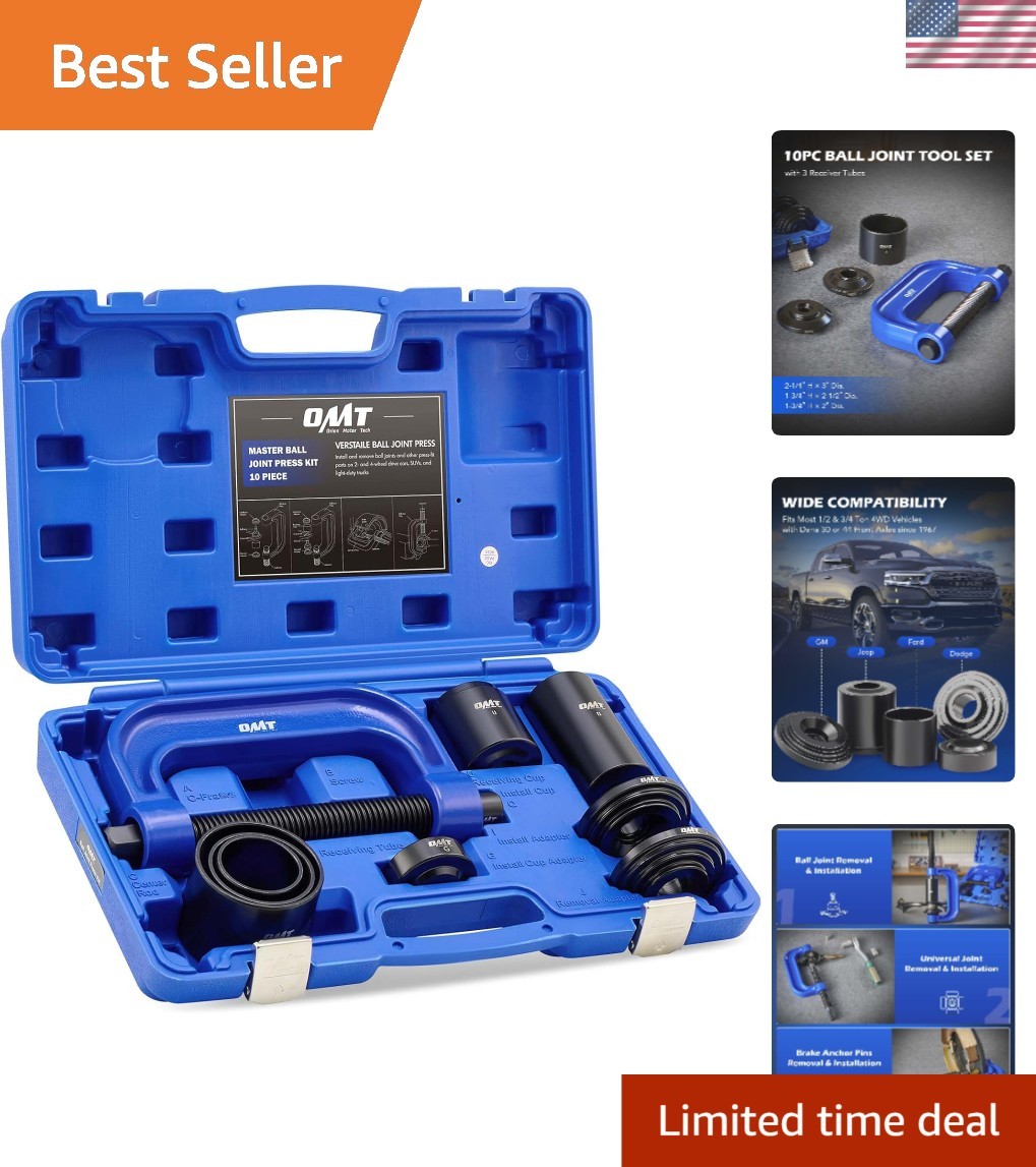 Compact Heavy-Duty Ball Joint Removal Tool Kit with Carrying Case & 4WD Adapters