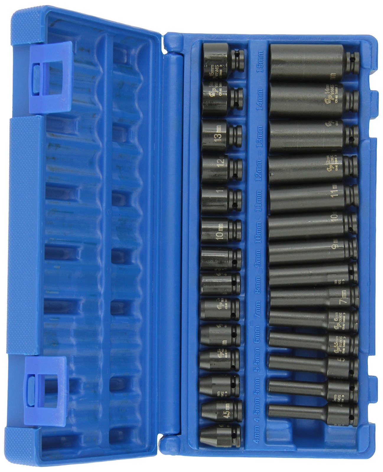 28-Piece Deep Length Metric Socket Set – 1/4″ Drive, Grey Pneumatic Compatible