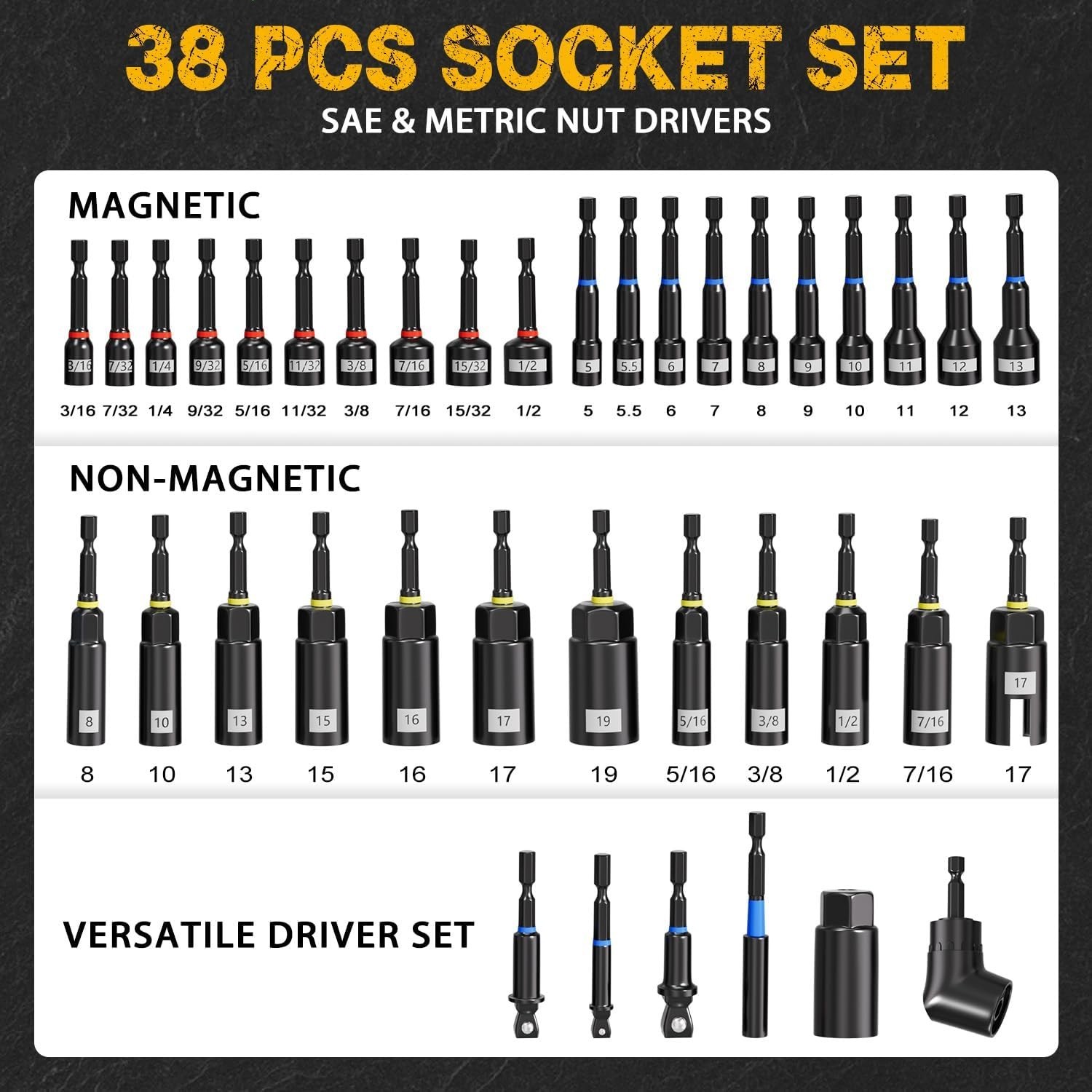 86pc Magnetic Impact Nut Driver Set – Metric & SAE Socket Adapter