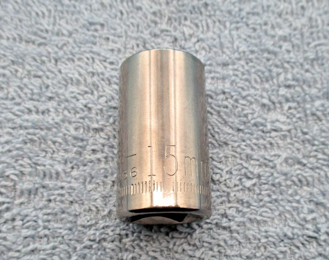 Craftsman 15mm 12 Pt 1/2″ Drive Shallow Socket USA Inverted G1 44236 Vintage