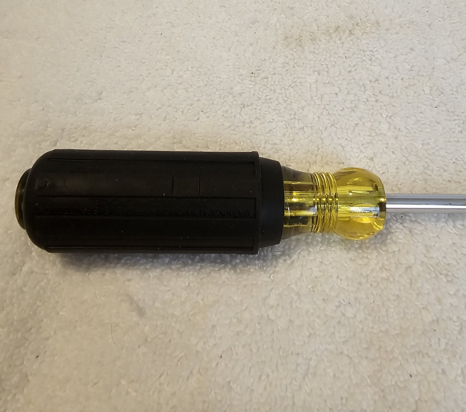 604-4 Klein Tools Long Flat Blade Screwdriver Black / Yellow Handle Round Shank