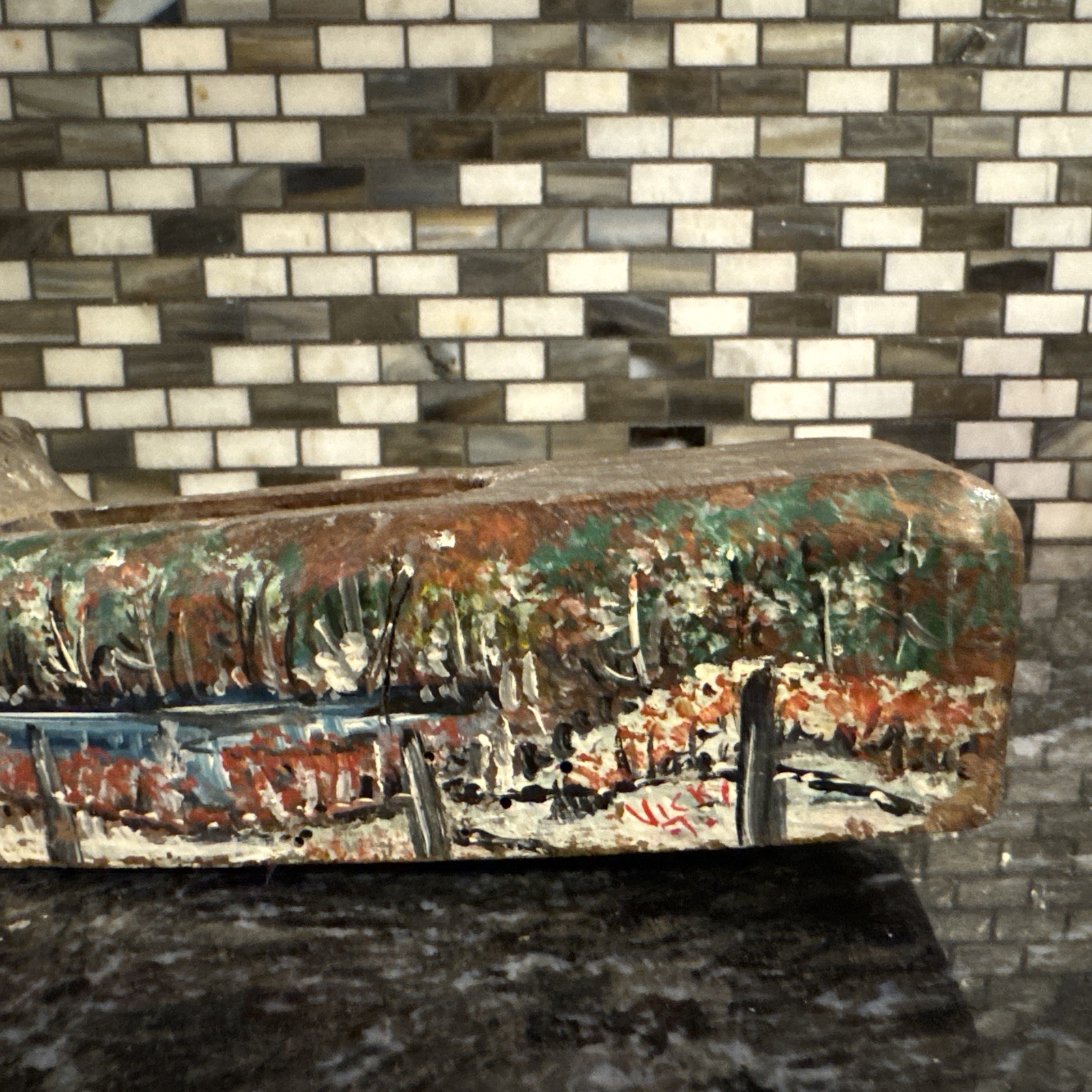 FOLK ART PAINTED 15.75” Vintage Wooden plane Woodworking Tool Antique