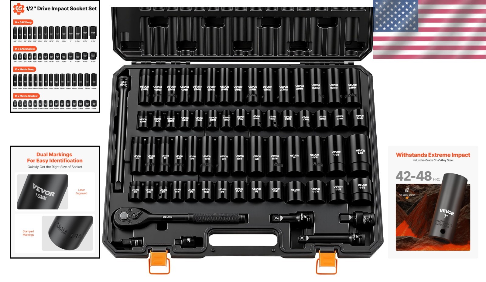 Rugged 1/2″ Drive Impact Socket Set, Easy-to-Read Markings