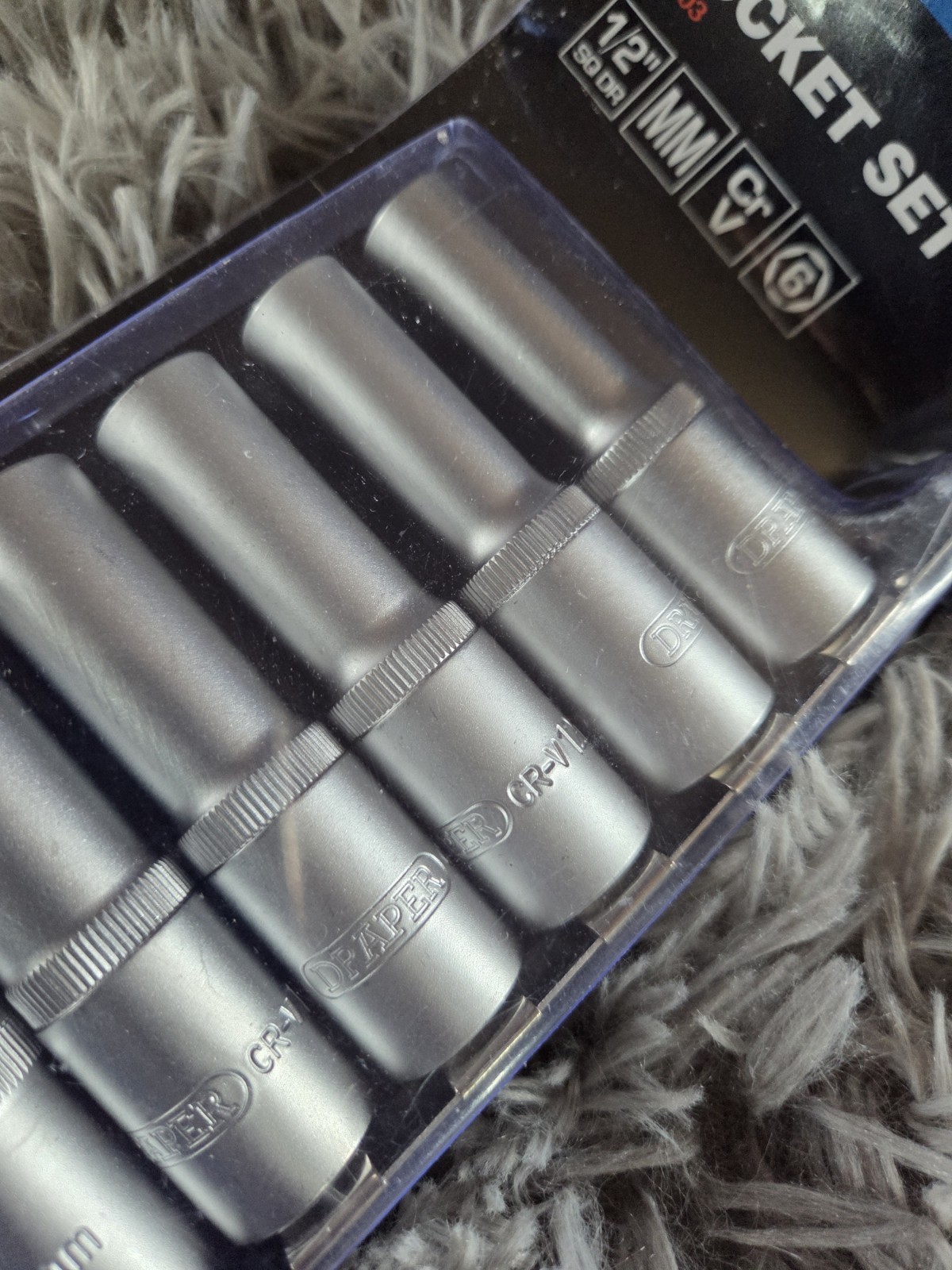 Draper 12 Piece Socket Set 1/2″ SQ DR 10 11 12 13 14 15 16 17 18 19 22 24mm