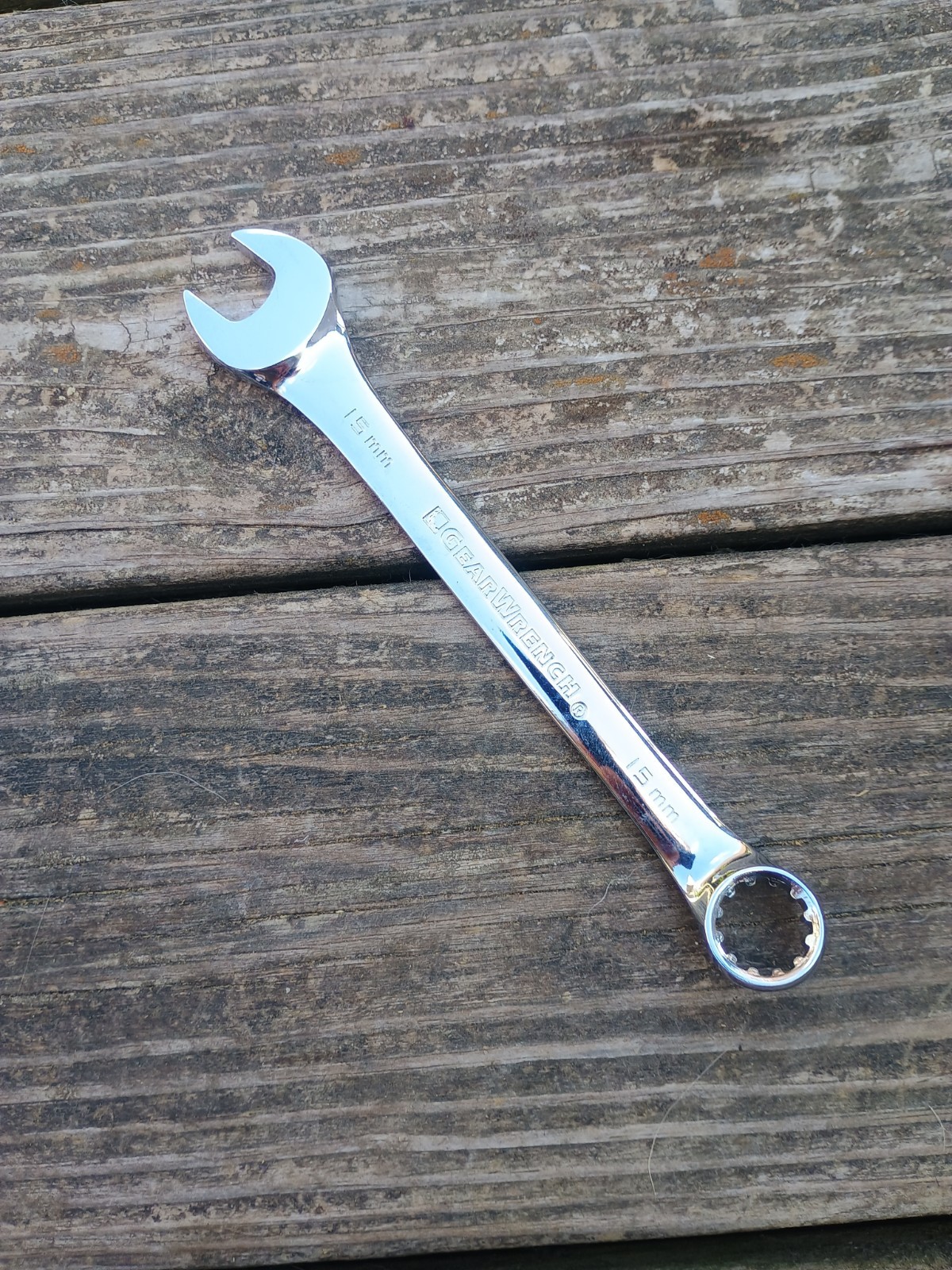 Gear Wrench 15mm Combination Wrench 12 Point Polished Chrome 7.75″ Long
