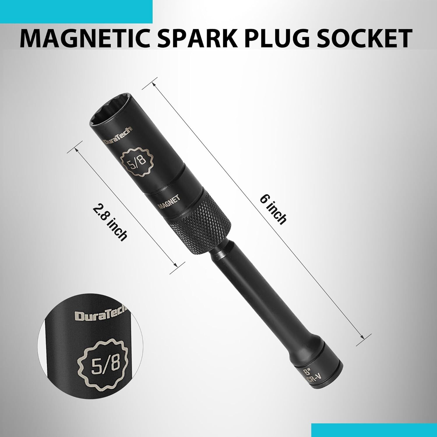 5/8 inch Swivel Magnetic Spark Plug Socket with 12-Point 3/8″ Drive x6″ NEW