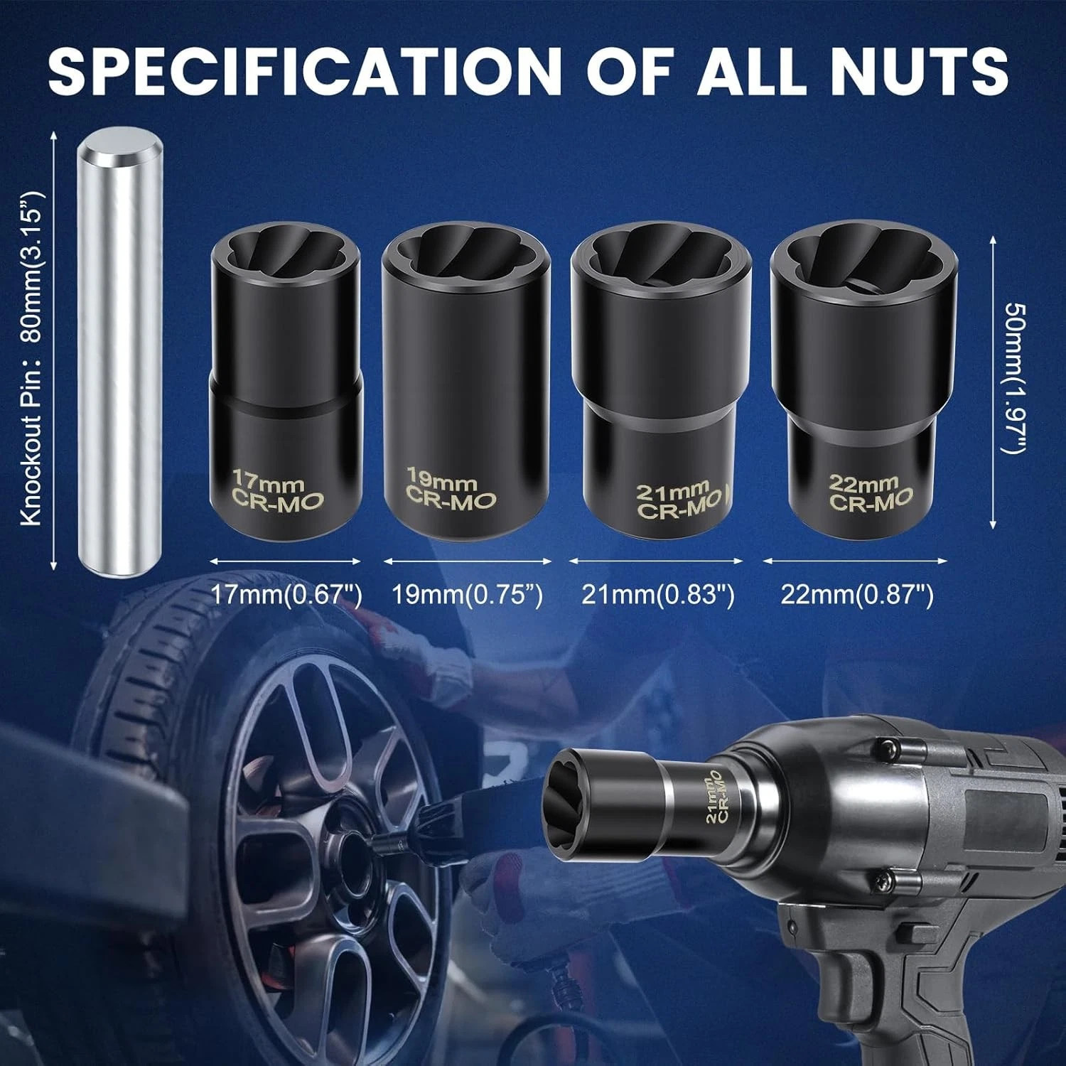 5Pcs Twist Socket 1/2” Drive For Wheel Lug Nut Damaged Removal and Extractor