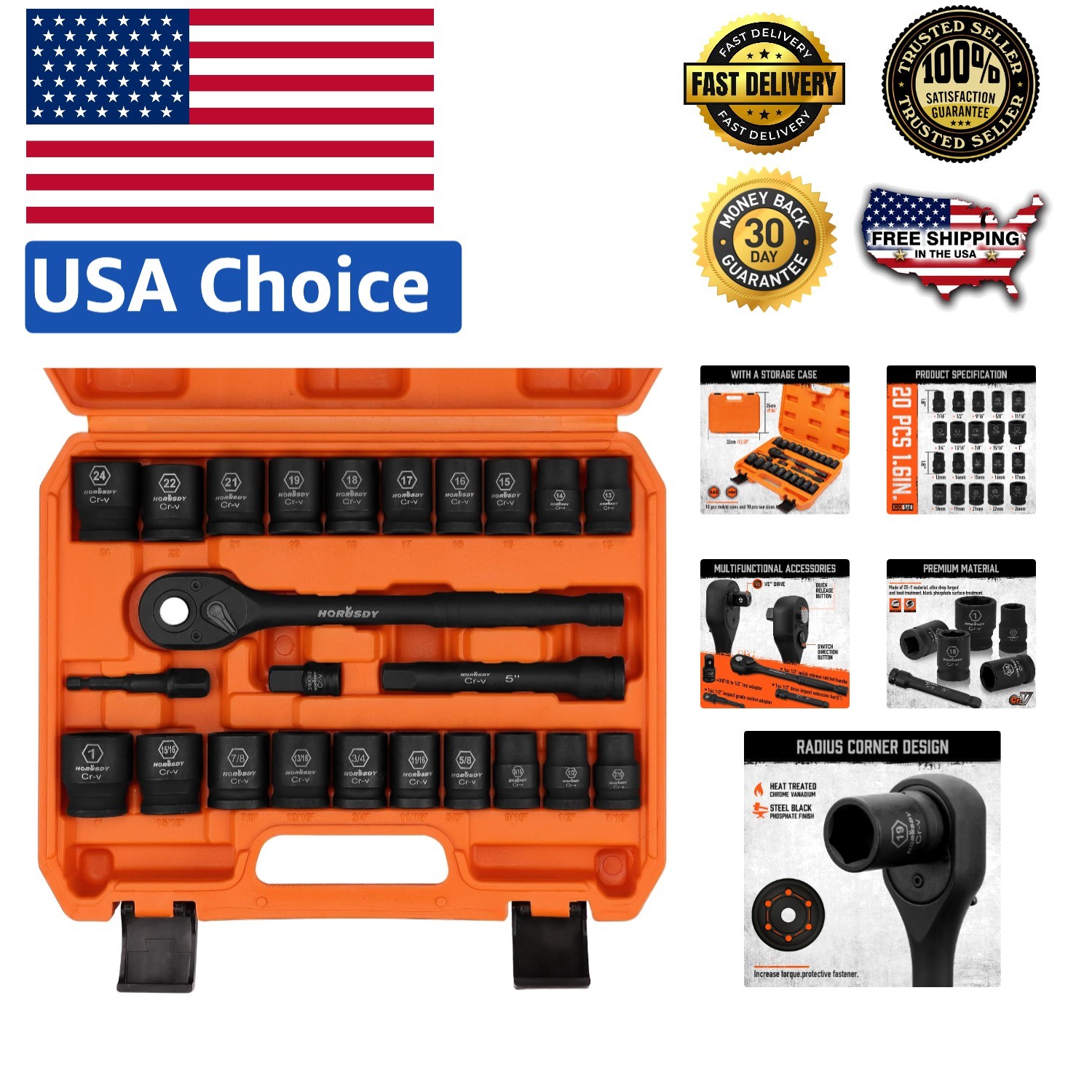High-Quality 24-Piece 1/2-Inch Drive Impact Socket Set – Chrome Vanadium Steel
