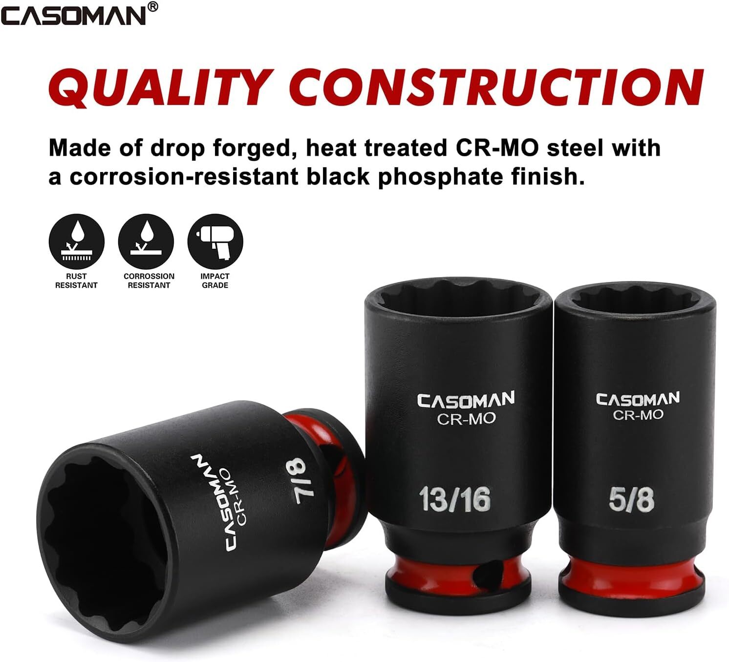 12 PCS 3/8″ Drive Mid-Length Impact Socket Set 12-Point SAE, 5/16″ to 1″ CR-MO