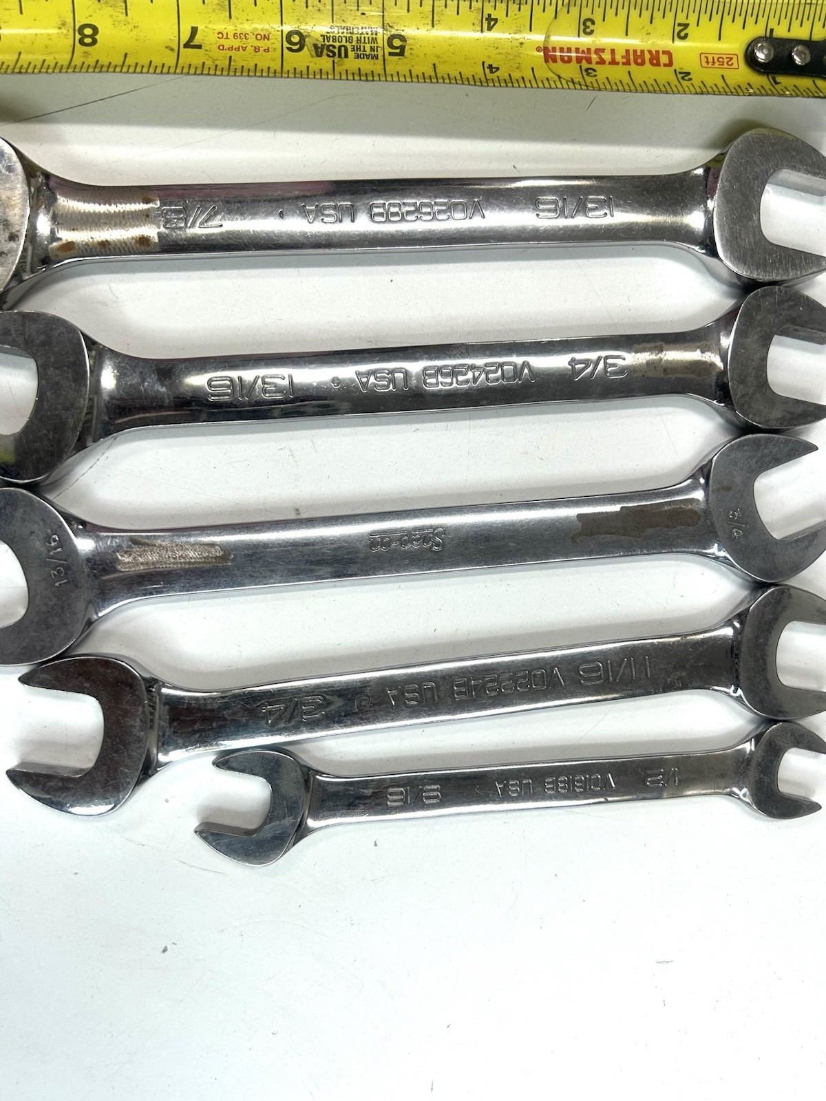 Snap-on SAE Open-End Wrench Lot 5 Pc VC2628B VC2436B VO2224B USA (A-3113)