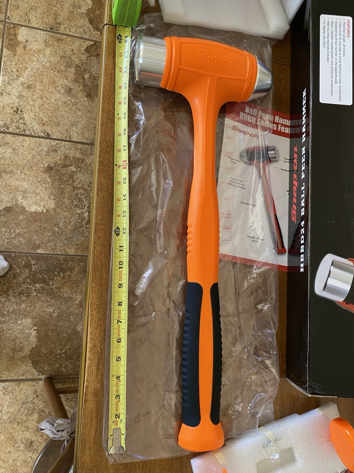 orange huge large 24 demo display promotion tool SNAP ON HBBD24 BALL PEEN HAMMER