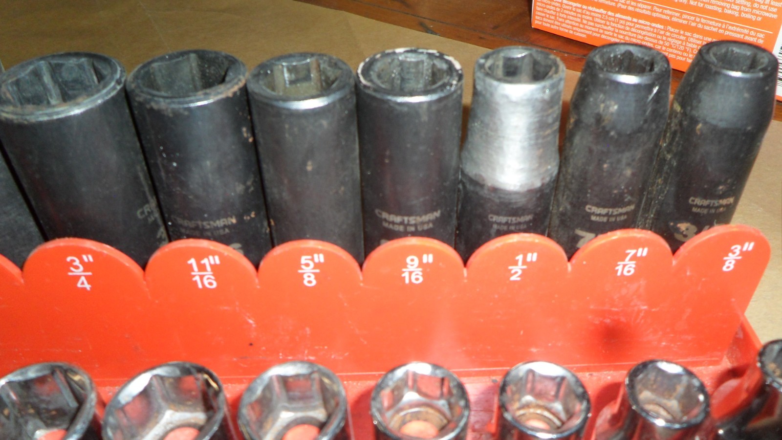 Lot of 21 Craftsman SAE 1/2 inch Drive Shallow & Deep Impact Sockets W/ Tray