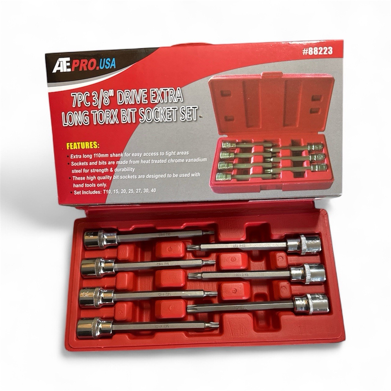ATE Pro 21pc 3/8″ Drive Extra Long Hex Bit Socket Set Standard, Metric, & Torx