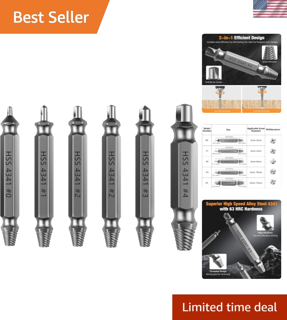 Efficient 6-Piece Screw Extractor Set – Dual Functionality for Home Repairs