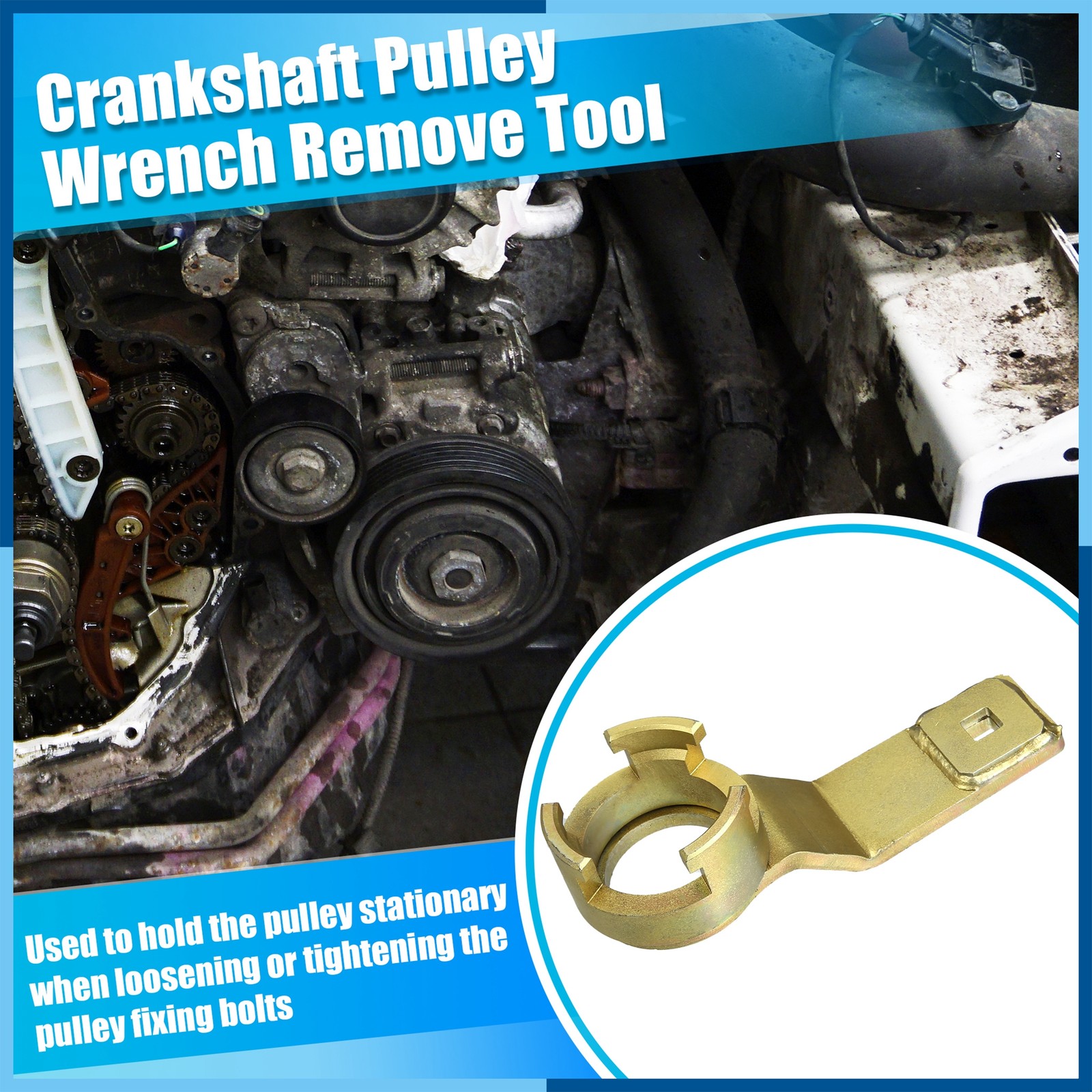 Crankshaft Pulley Holding Tool Replacement for Ford 1.8 2.0 2.3 Bronze Tone