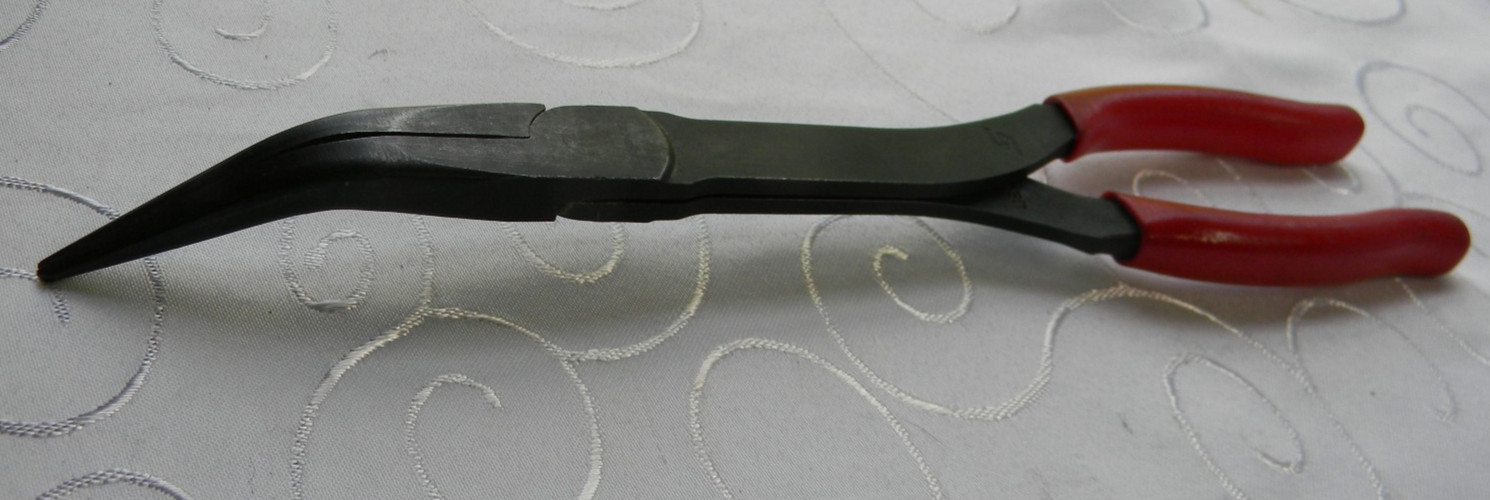 SNAP-ON 11″ TALON GRIP LONG-NECK 35° BENT NEEDLE NOSE PLIERS #411CF USA MADE