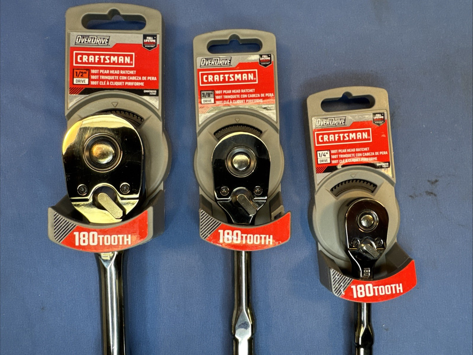 New Craftsman 3pc 180 Tooth Overdrive Ratchet Set 1/2″ 3/8″ 1/4″ Drive Gun Metal
