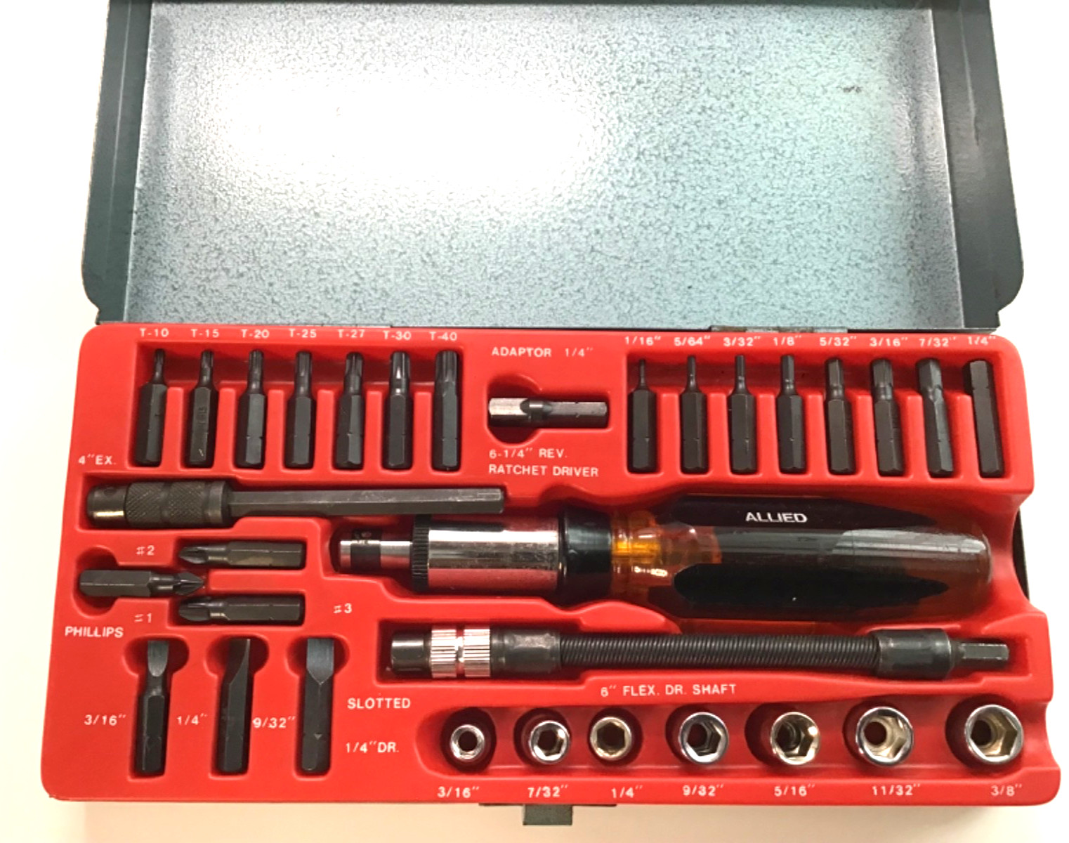 ALLIED TOOLS – 32PC TORX, HEX, PHILLIPS, SLOTTED, SOCKET SET – VINTAGE ALLIED