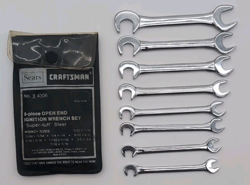 Sears Craftsman Tools USA 8 Piece Open-End 4 Way Offset Ignition Wrench Set 4306