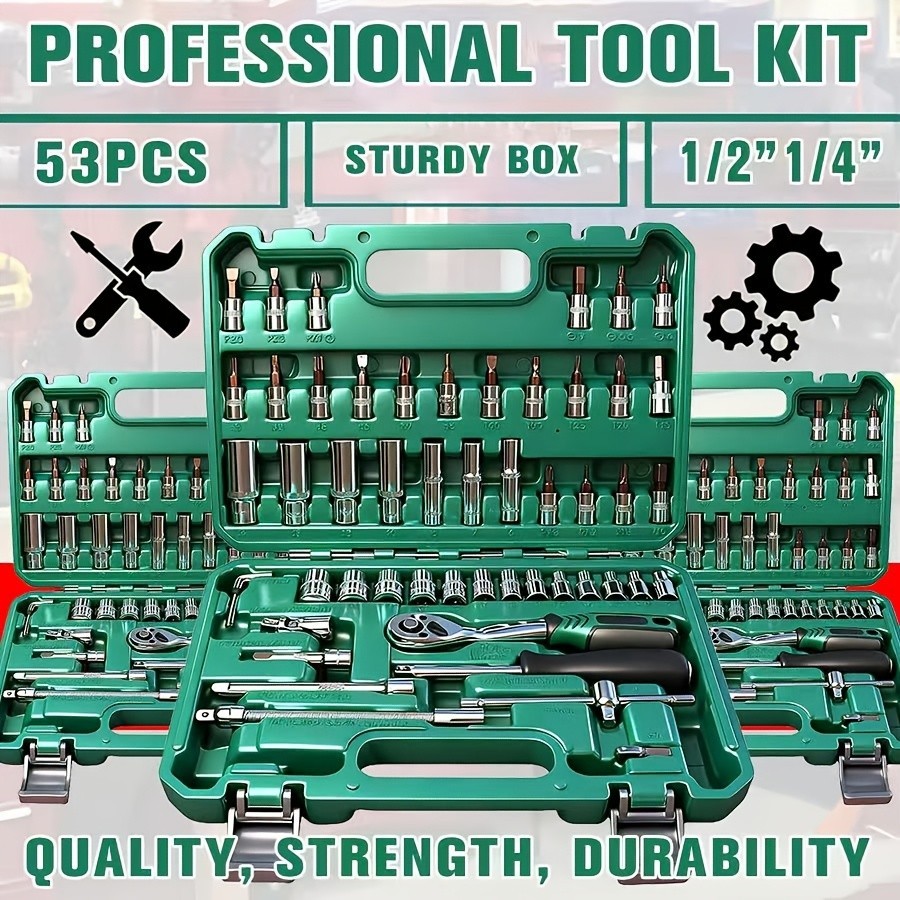 53PCS impact socket set with 1/2″ driveor , SAE (5/16″ to 3/4″) and metric (8 to