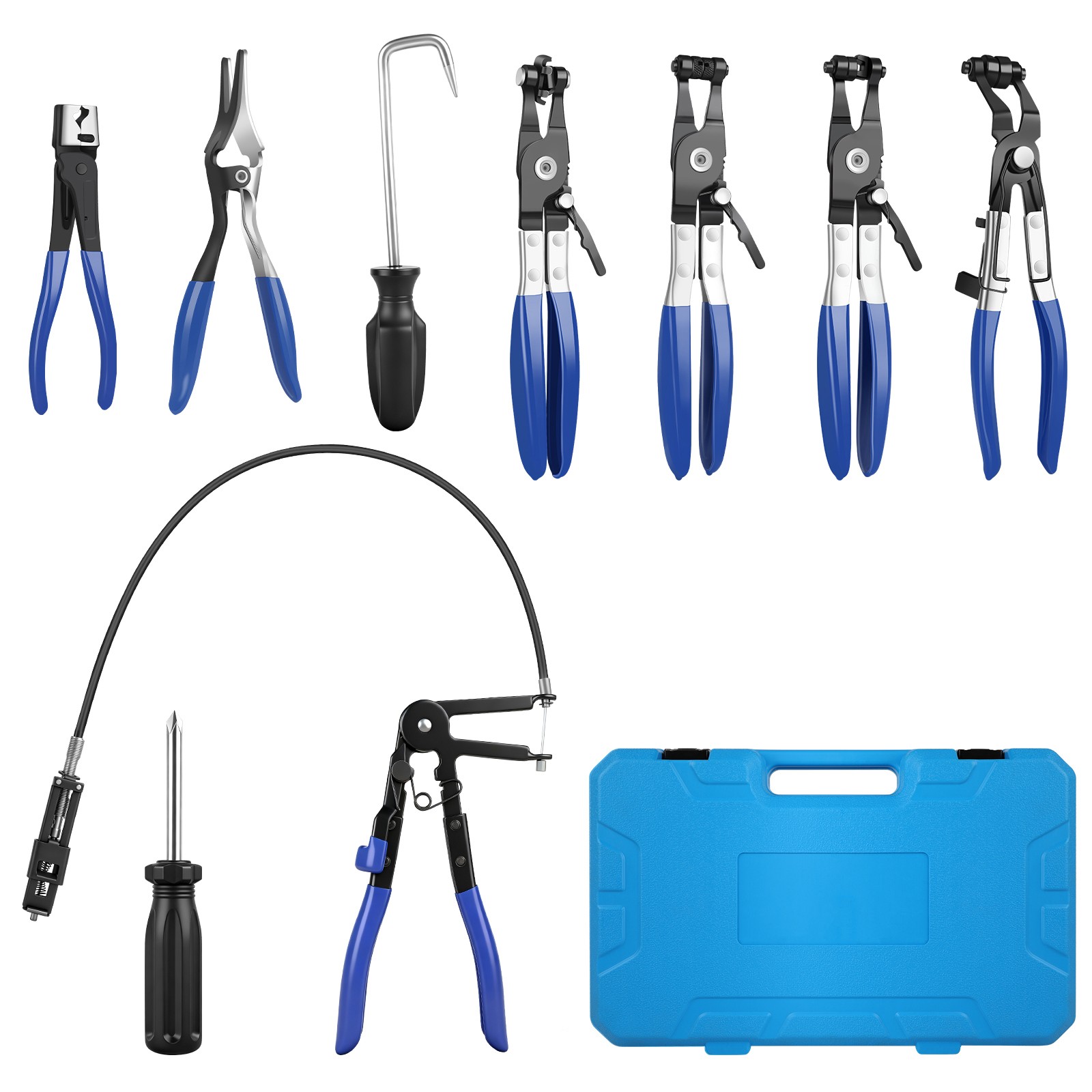 10Pc Hose Clamp Clip Remover Pliers Wire Long Reach Kit Fuel Oil Water Hose Tool