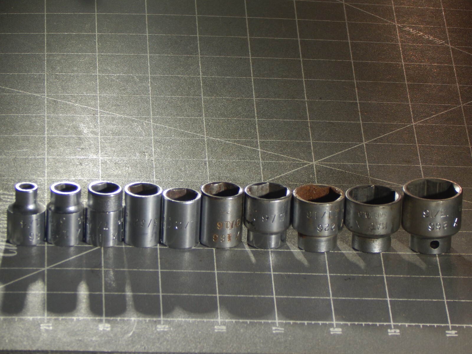 Vintage Mac 10Pc 3/8 Drive SAE Shallow Socket Set 1/4″ 13/16″ 6Pt Dr X 15/32″