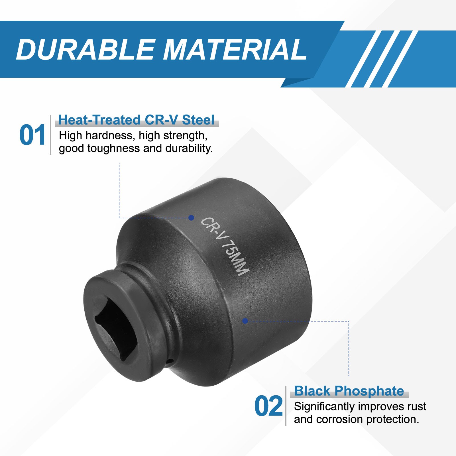 1 Inch Drive 75mm 6 Point Impact Socket Chromium Vanadium Steel