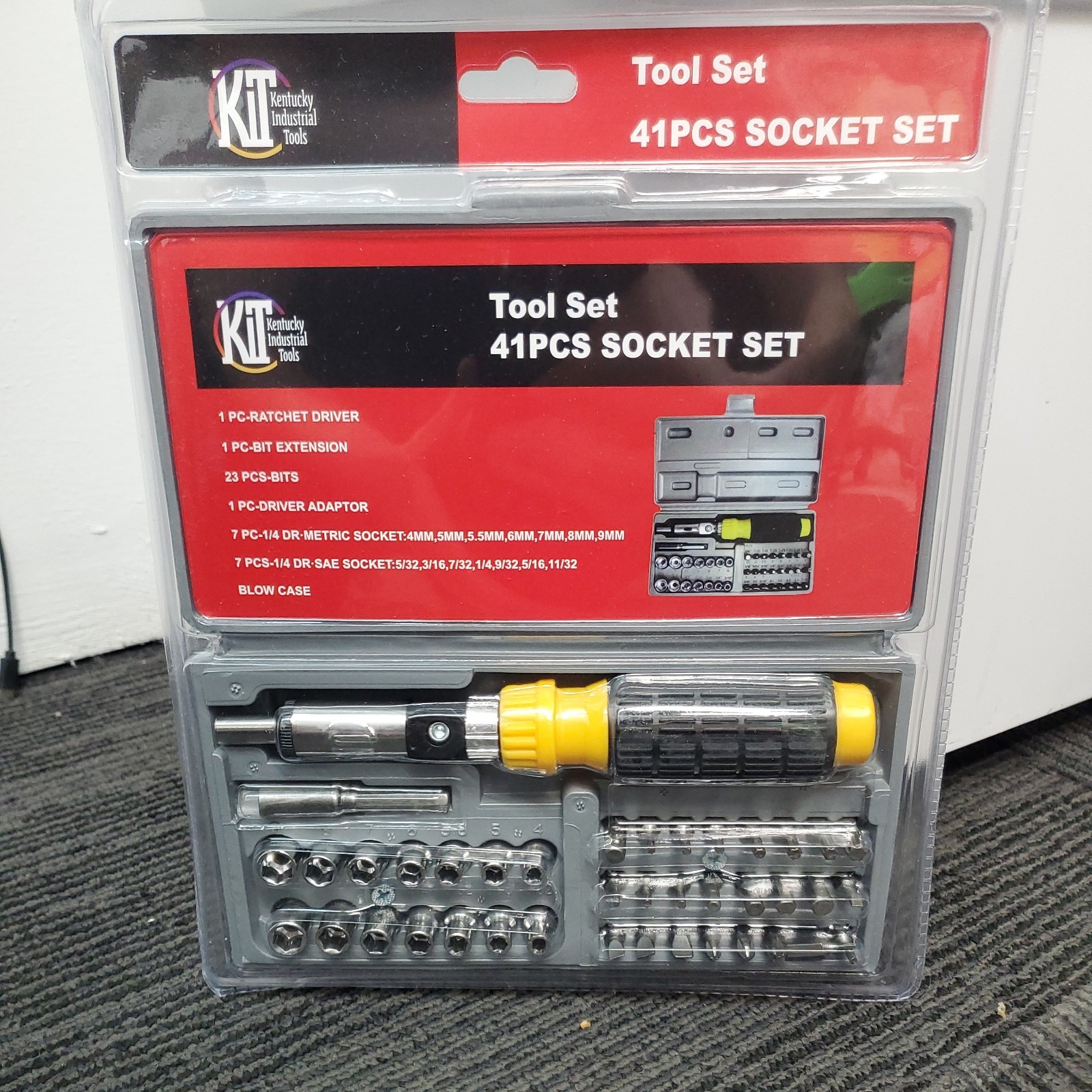 Kentucky Industrial Tools 41pc Socket Set With Ratchet Driver, Case, 23-PCS Bits