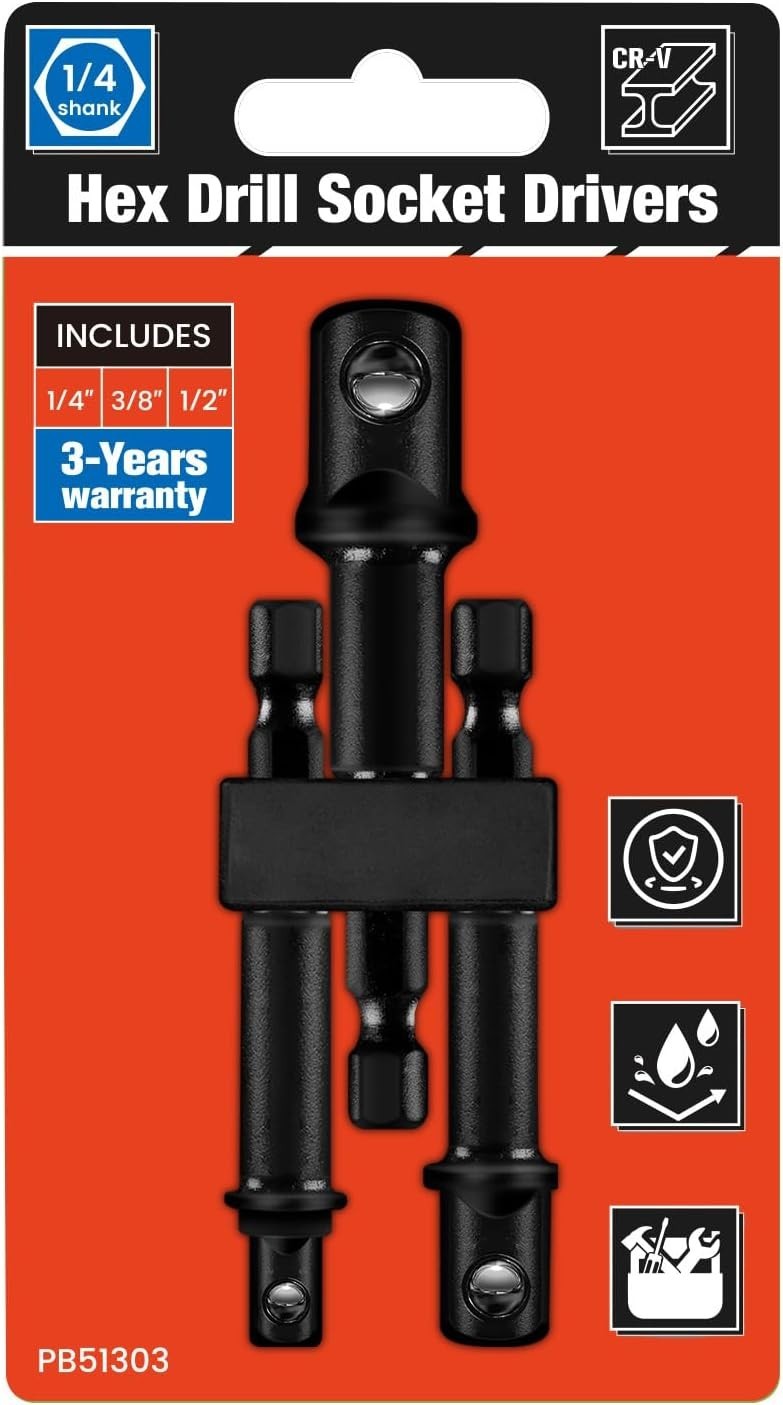 Durable Chrome Vanadium 3-Piece Socket Adapter Set – Fits 1/4″ 3/8″ 1/2″ Drives