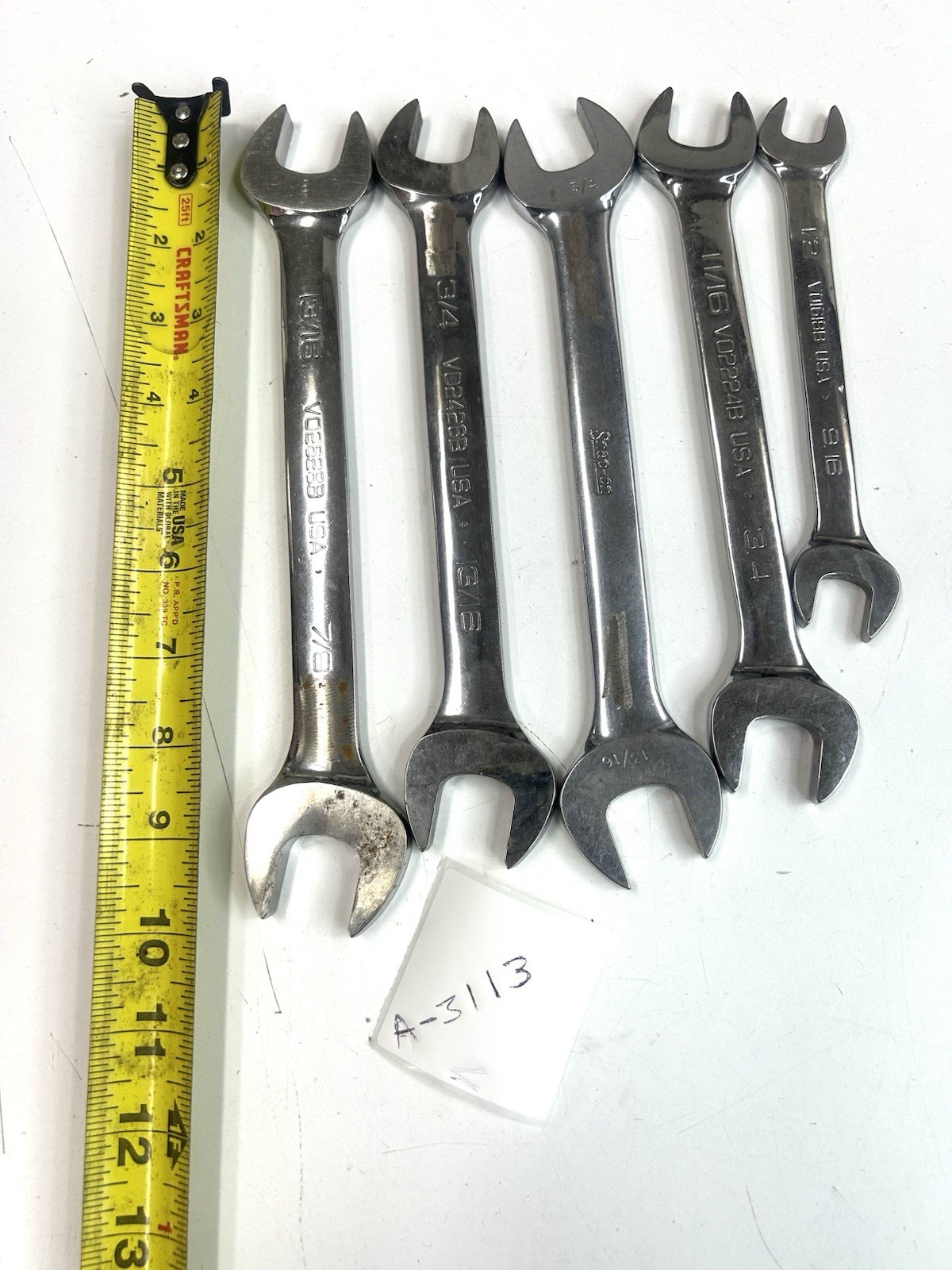 Snap-on SAE Open-End Wrench Lot 5 Pc VC2628B VC2436B VO2224B USA (A-3113)