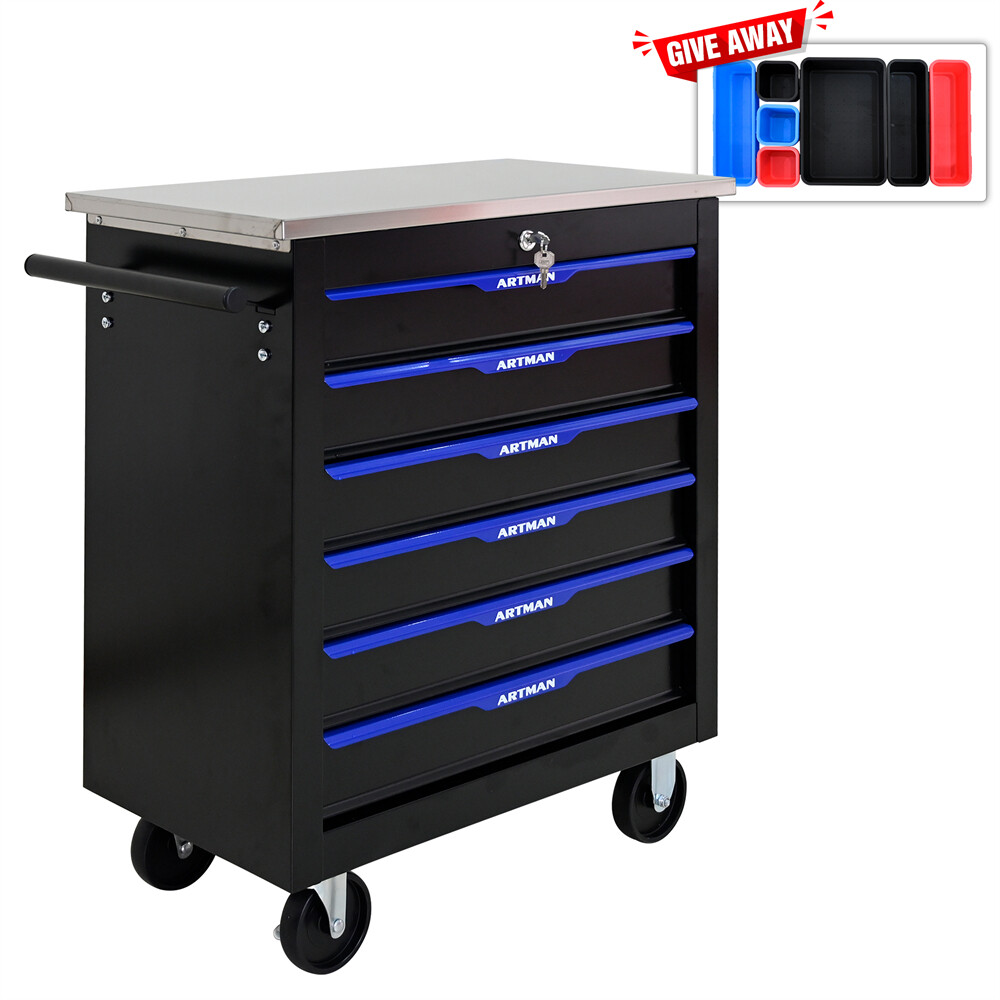 6 Drawers Rolling Tool Box Cart Tool Storage Cabinet Steel Tool Chest w/ Wheels