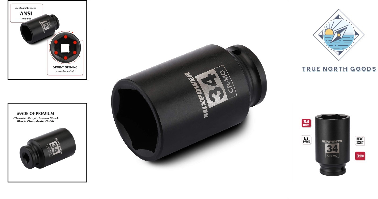 1/2″ Drive 34mm Impact Socket – Easy Axle Nut Removal, Laser Marked Efficiency