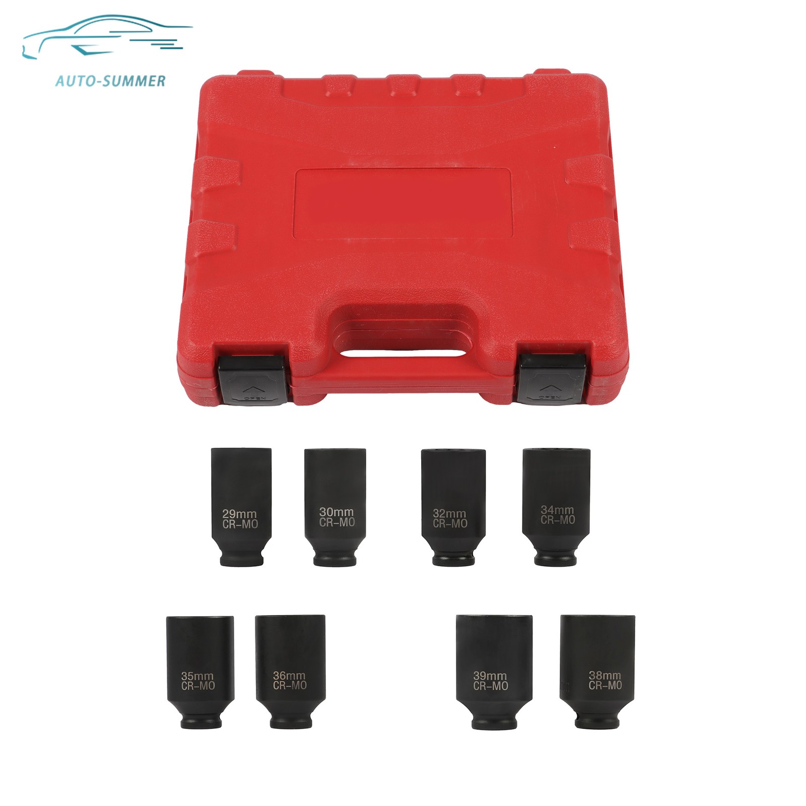 8PCS 1/2″ Deep Spindle Axle Nut Impact Socket Set 12 Point Metric Large Socket