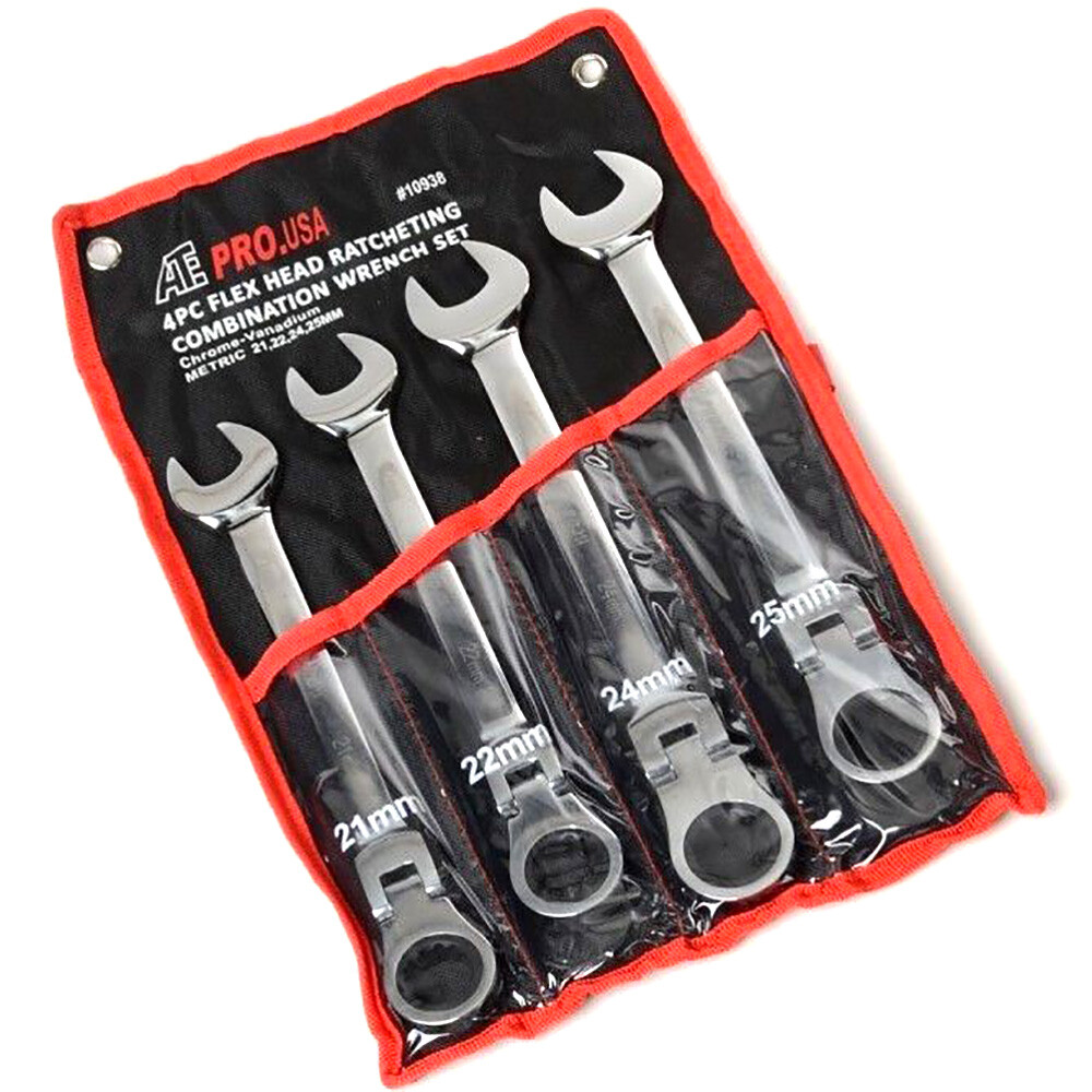 4Pcs Jumbo Flex Head Ratcheting Combination Wrench Set 12pt Metric 21 22 24 25mm