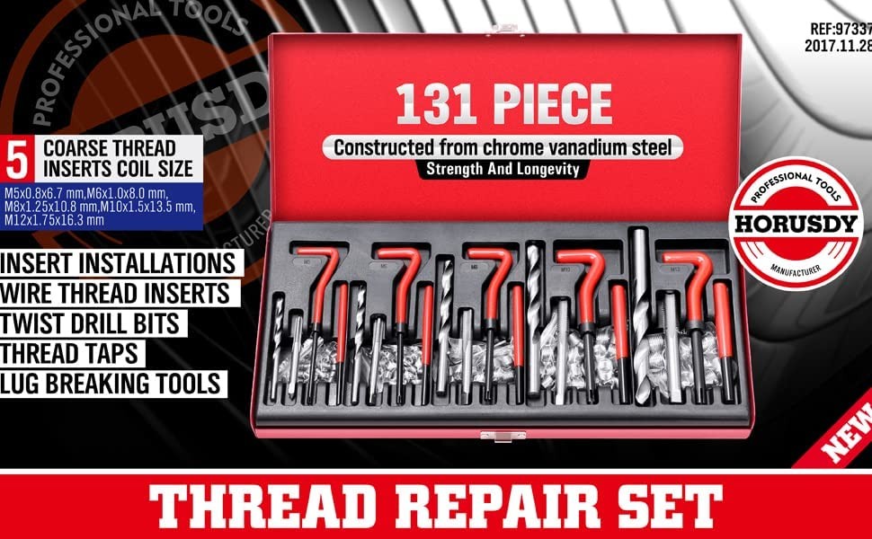 SEDY 131Pc Metric Helicoil Thread Repair Kit M5-M12 Stripped Thread Tool Set