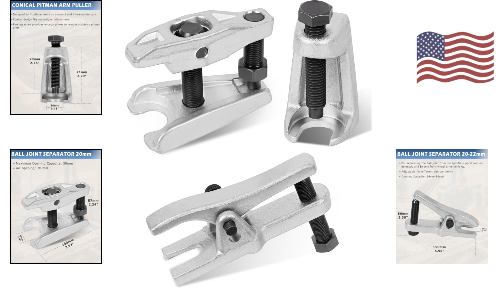 Compact 3-Piece Ball Joint Puller Set for Cars, Trucks, and ATVs – Steel Tools